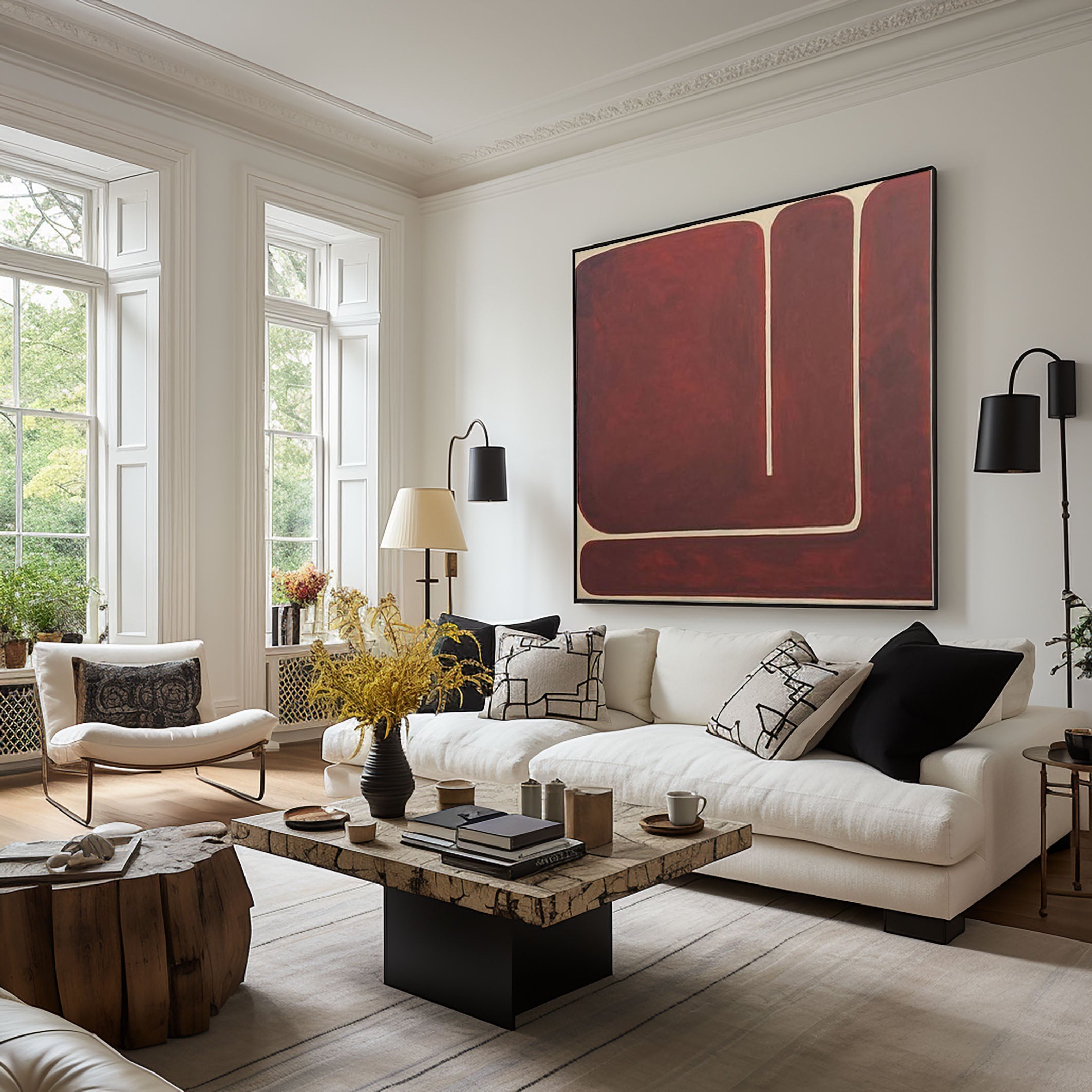 Rustic Red Geometric Abstract Canvas Modern Home Decor #MM080