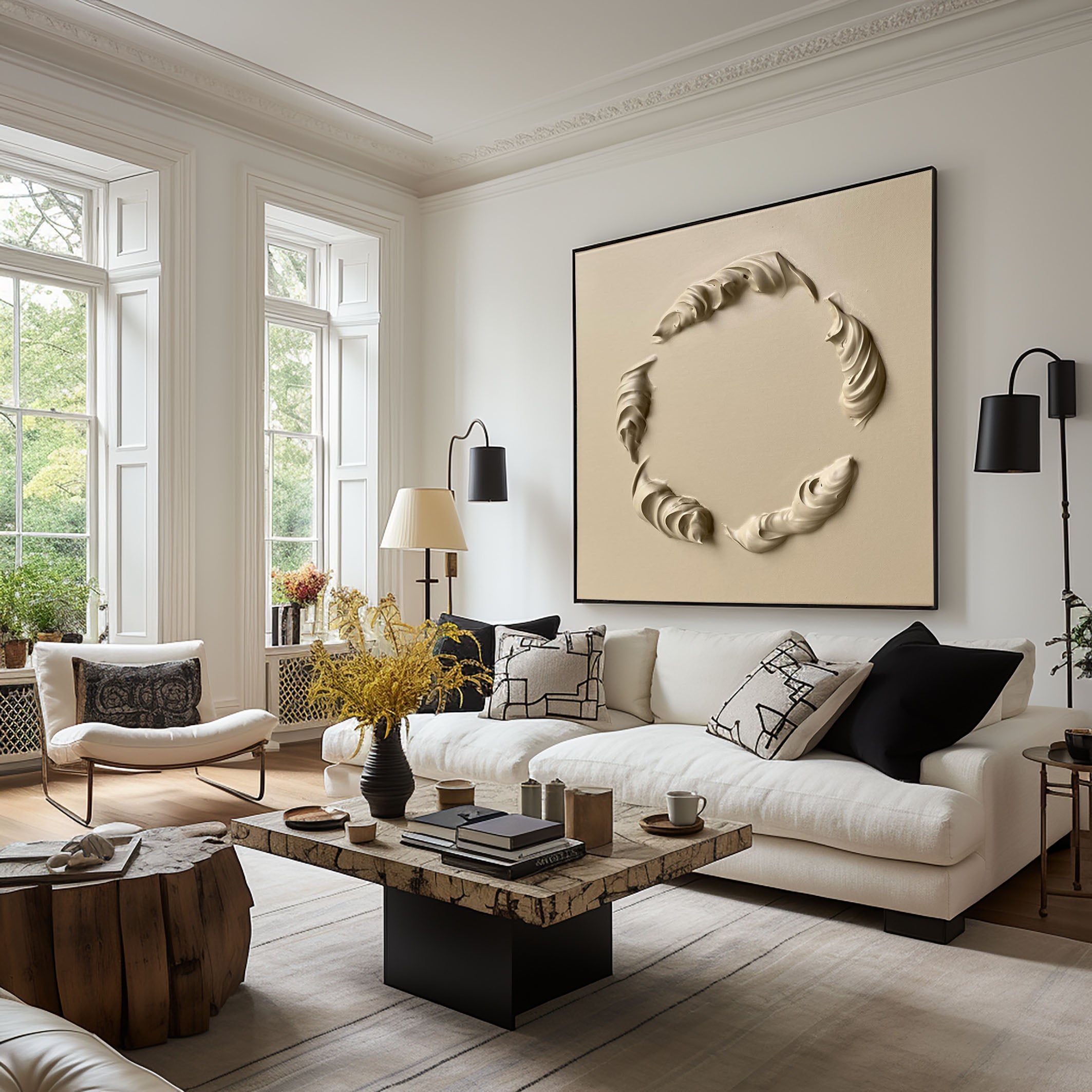 قطعة فنية هندسية عصرية باللون البيج #MM093