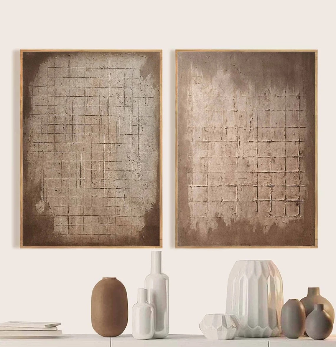 Minimalist Grid Textures, Warm Earth Palette Set Of 2 #MM421