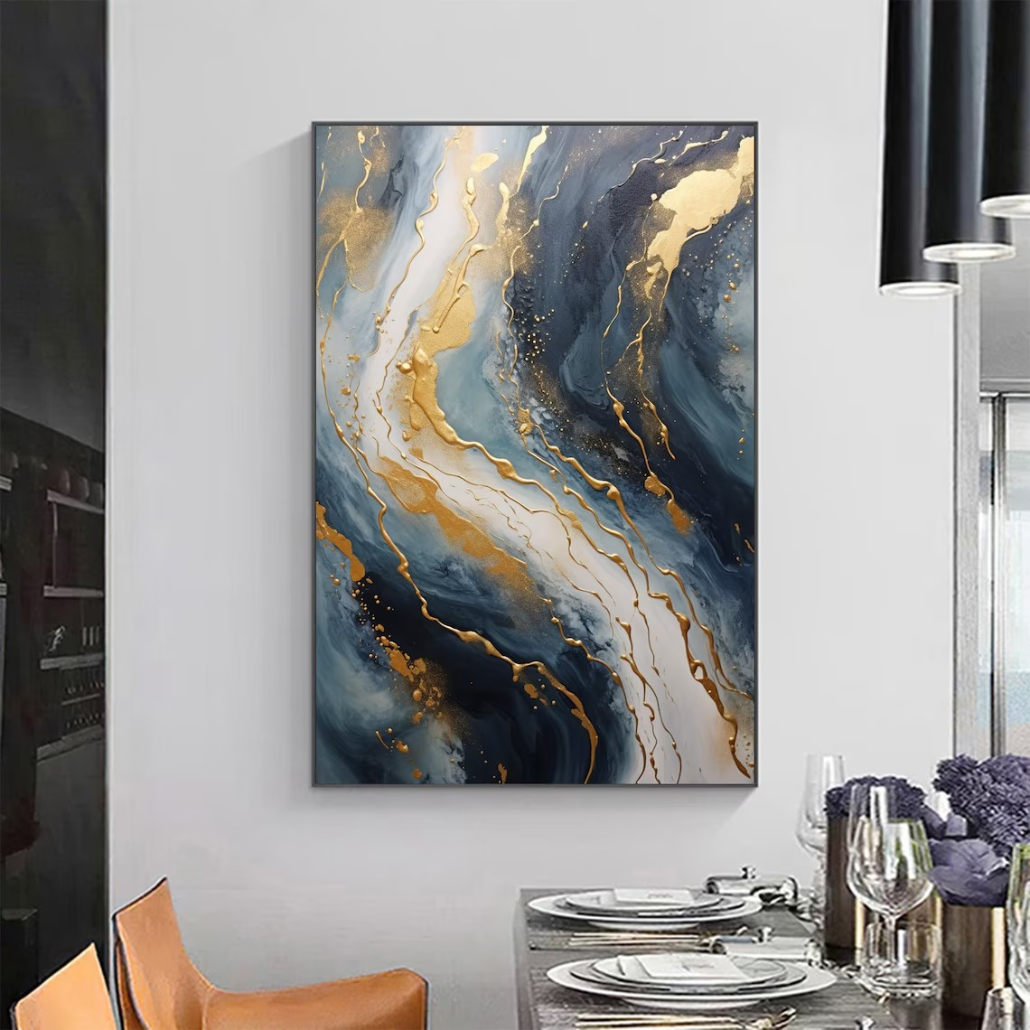 Dynamic Gold Foil Luxury Wall Art with Abstract Marble Texture #MM434