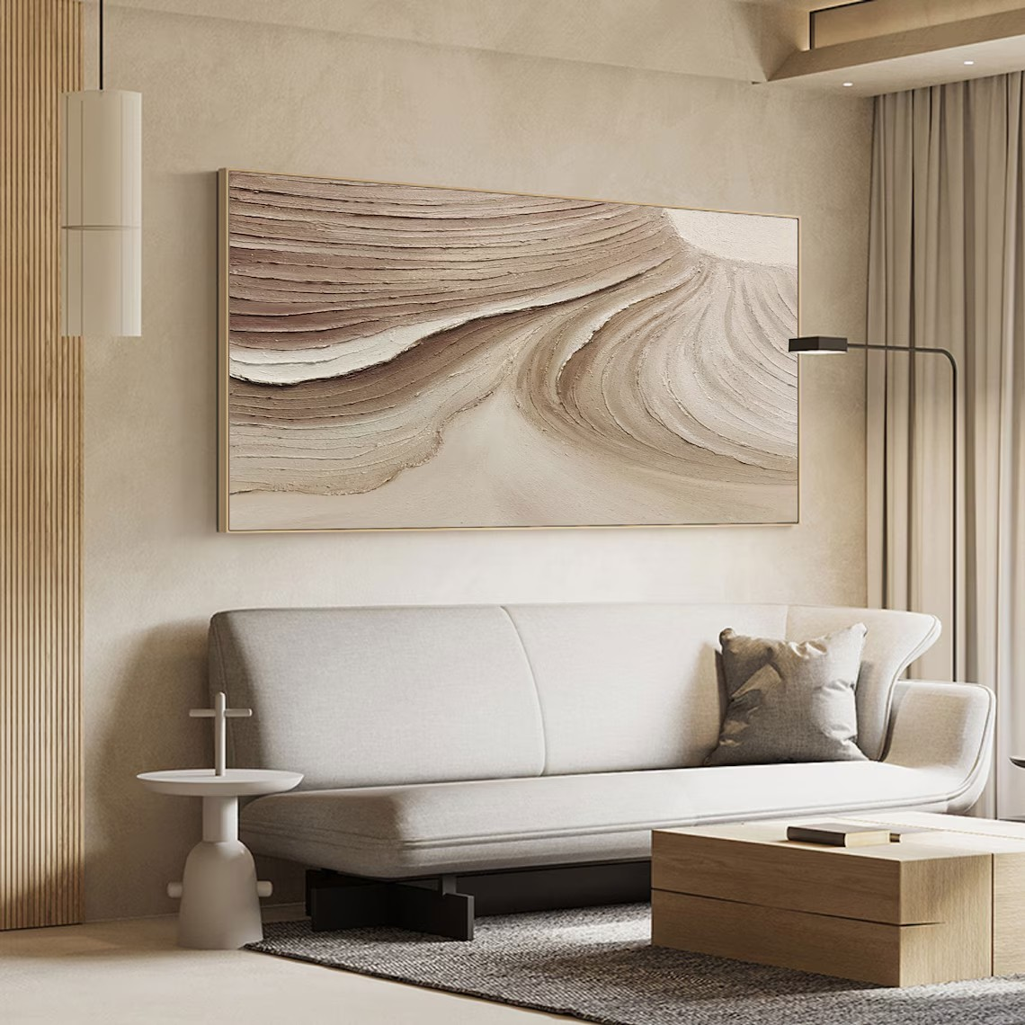 Sculptural Beige Wave Abstract Textured Minimalist Wall Art #MM243