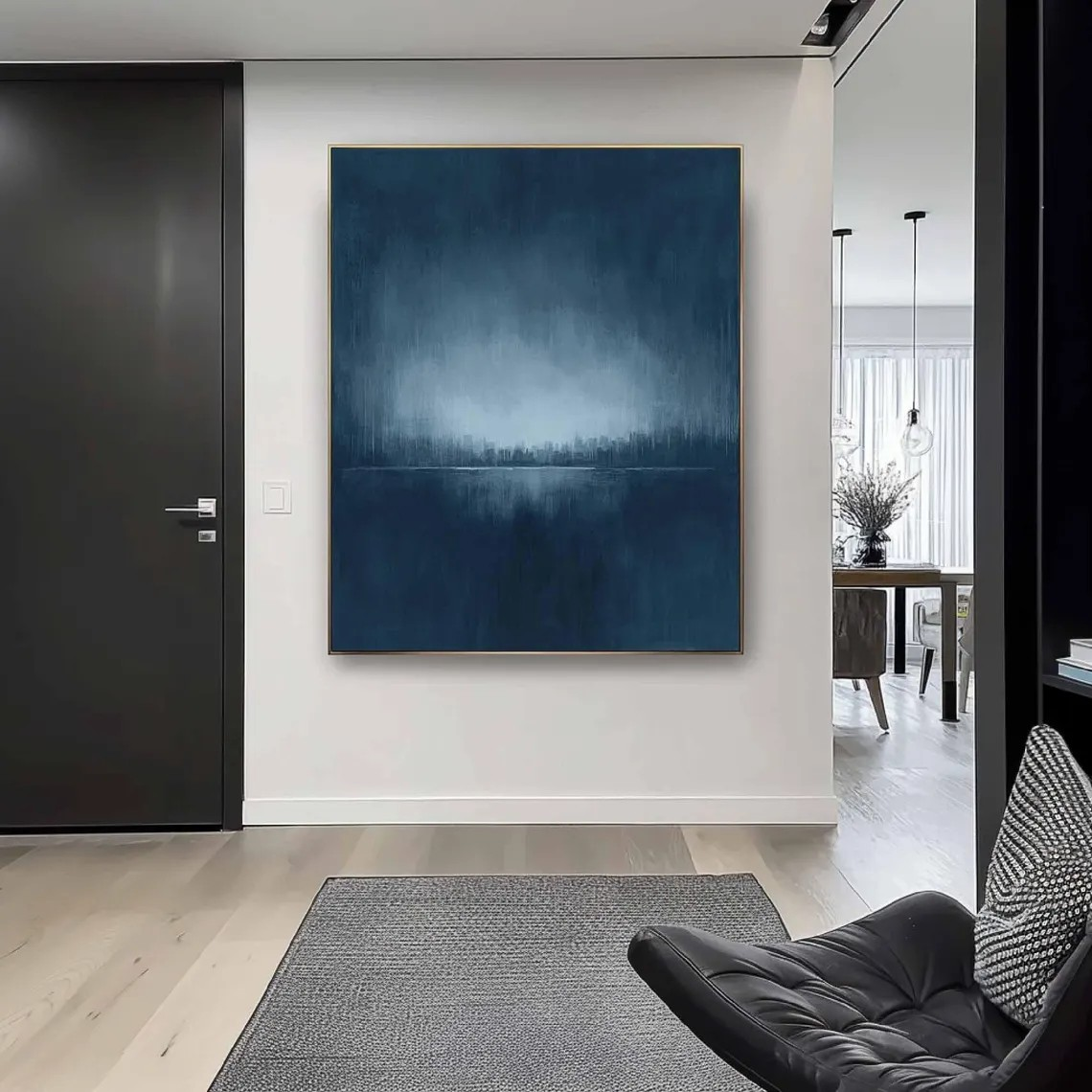 لوحة تجريدية جوية لمنظر طبيعي أزرق ضبابي عند الفجر #MM249