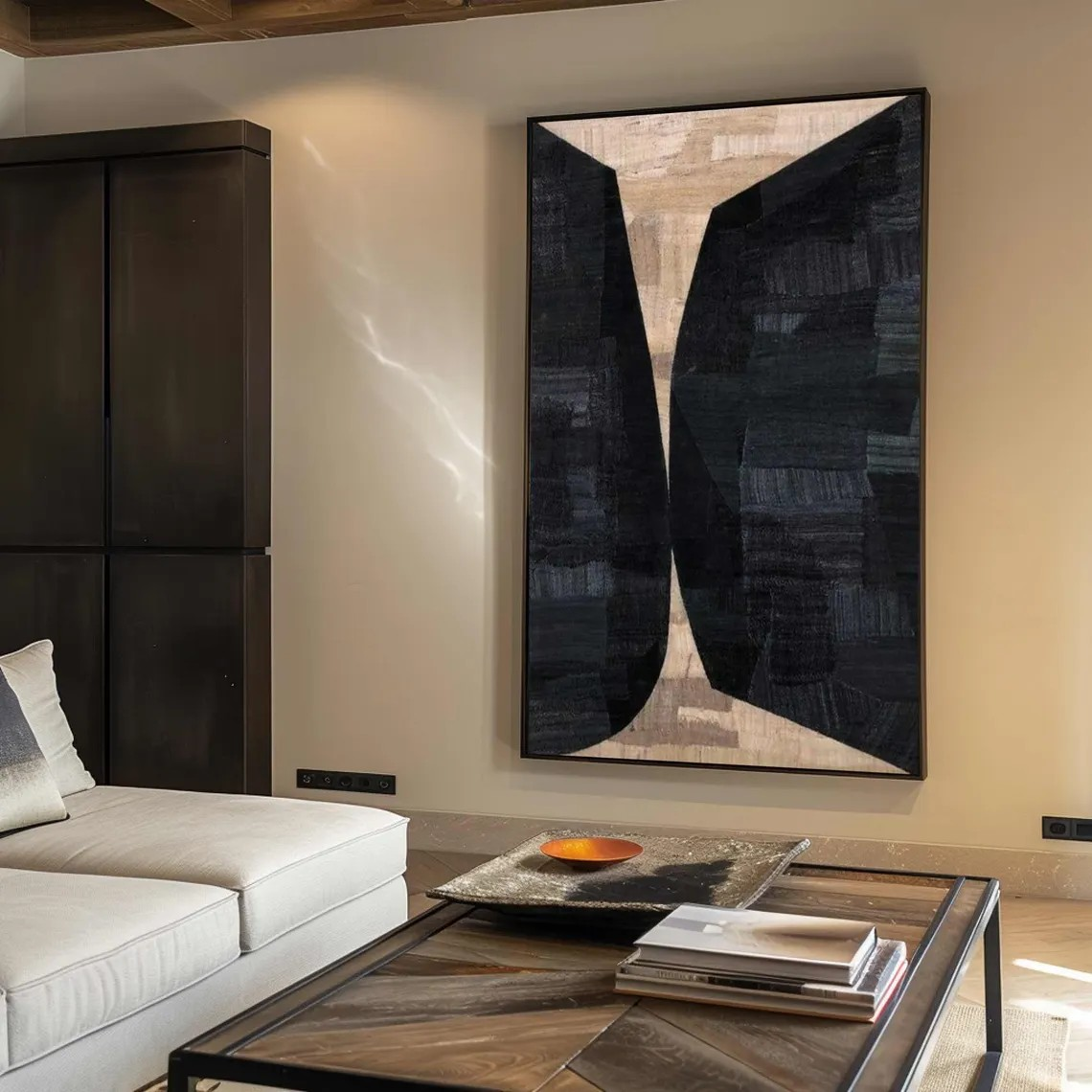 ديكور جداري عصري تجريدي باللونين الأسود والبيج الجريء #MM239