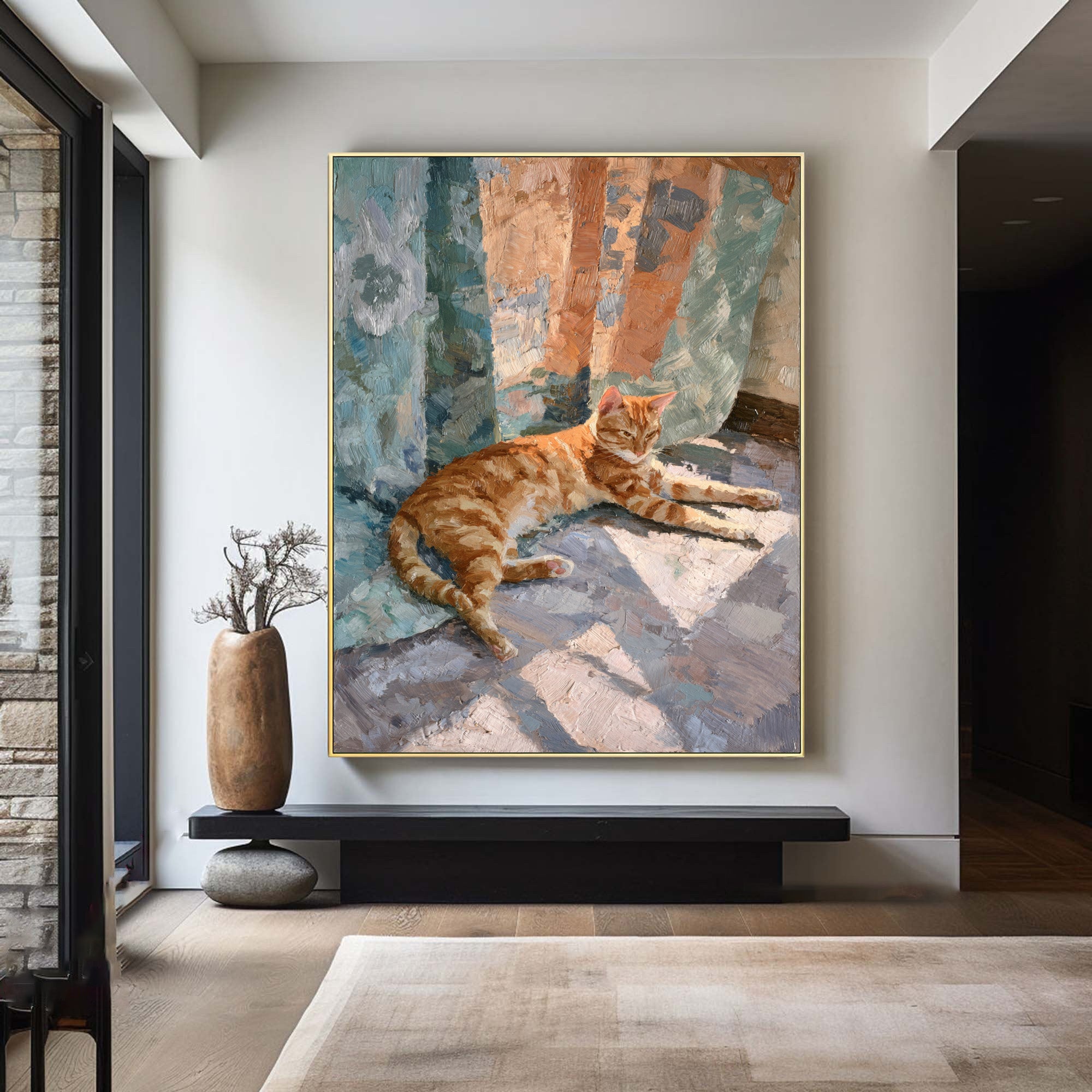 Cat in Sunlight Canvas - Modern Animal Painting #AG 055