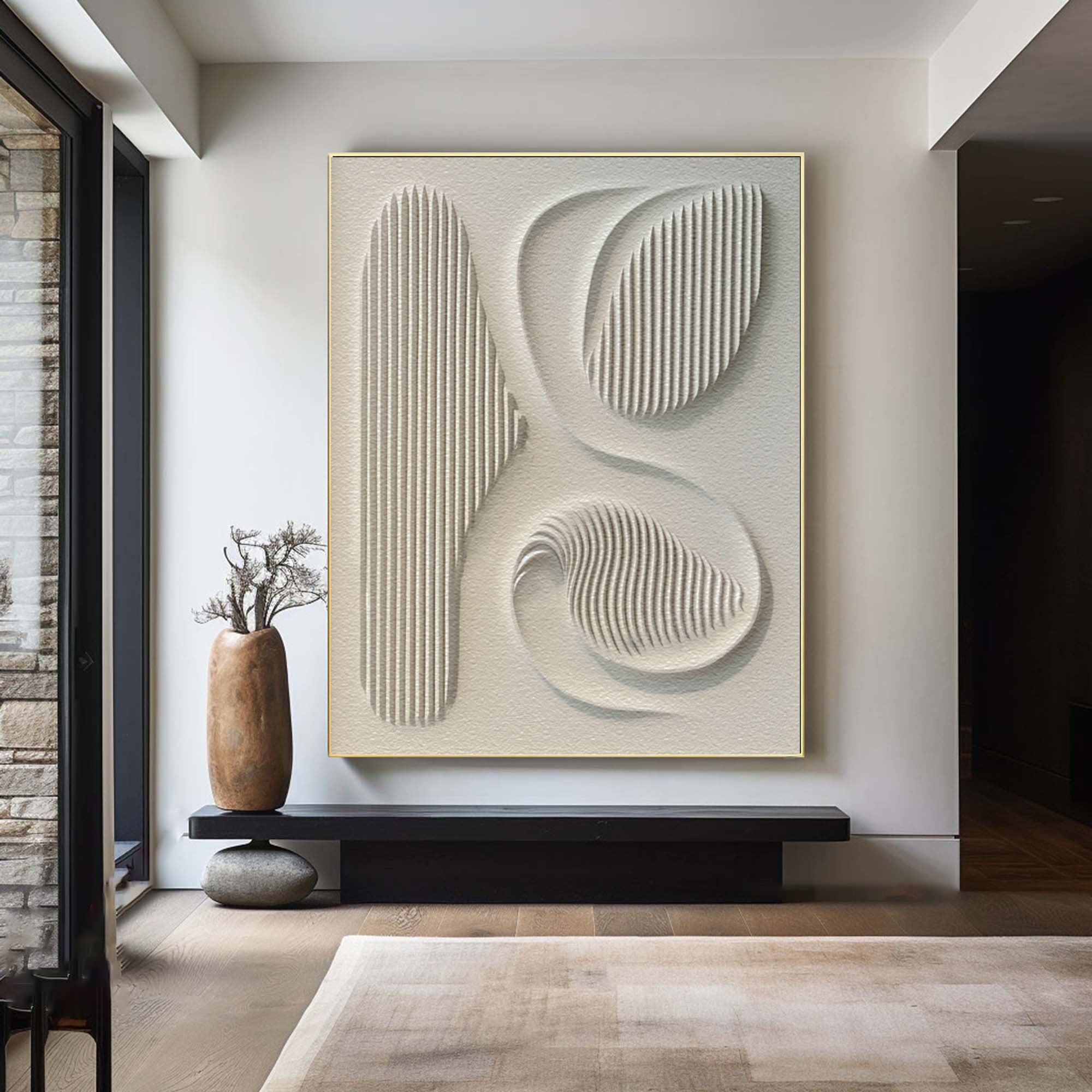 Abstract Curved Line Relief Painting Modern Foyer Art #AG 084