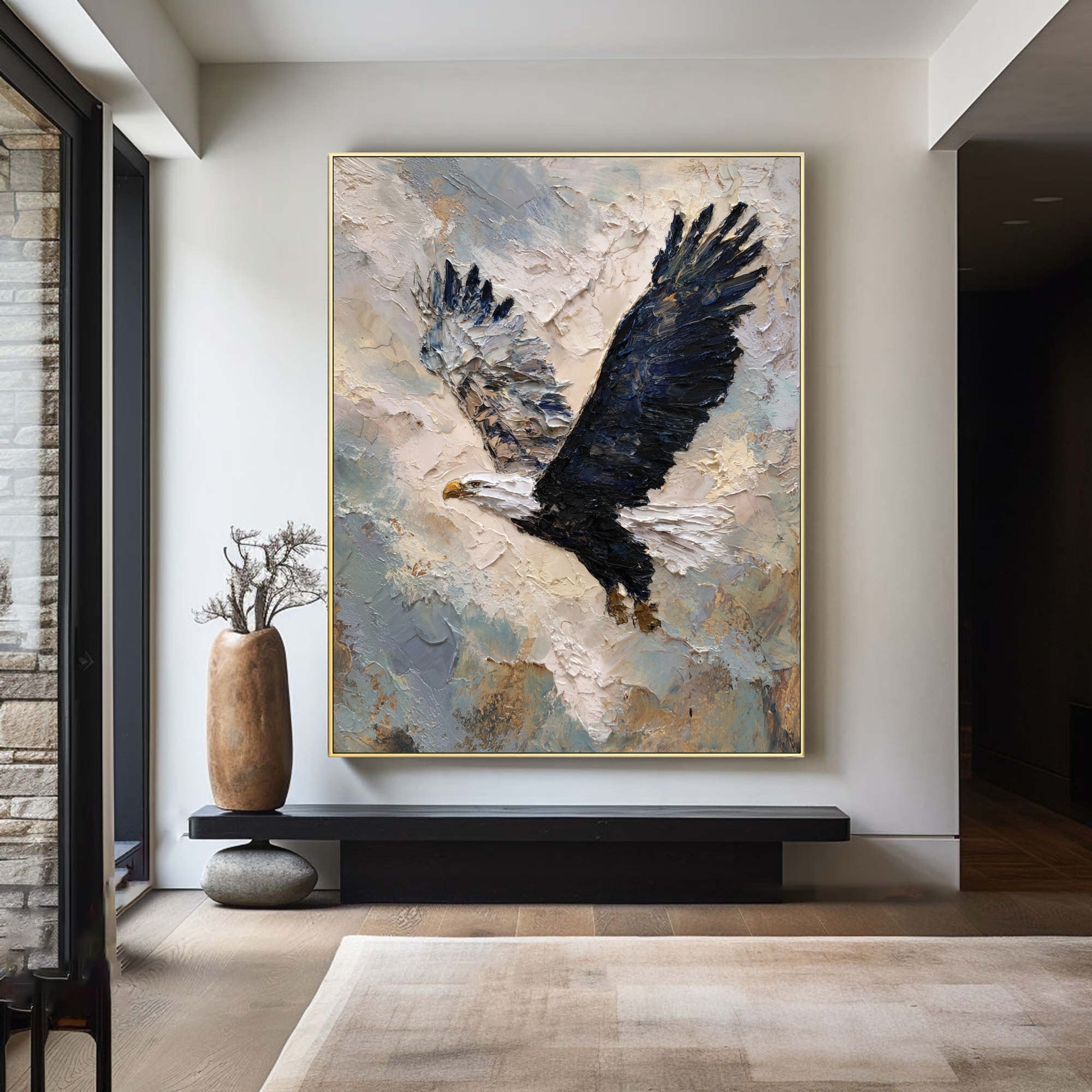 Textured Animal Art - Eagle Flight Abstract Painting #AG 052