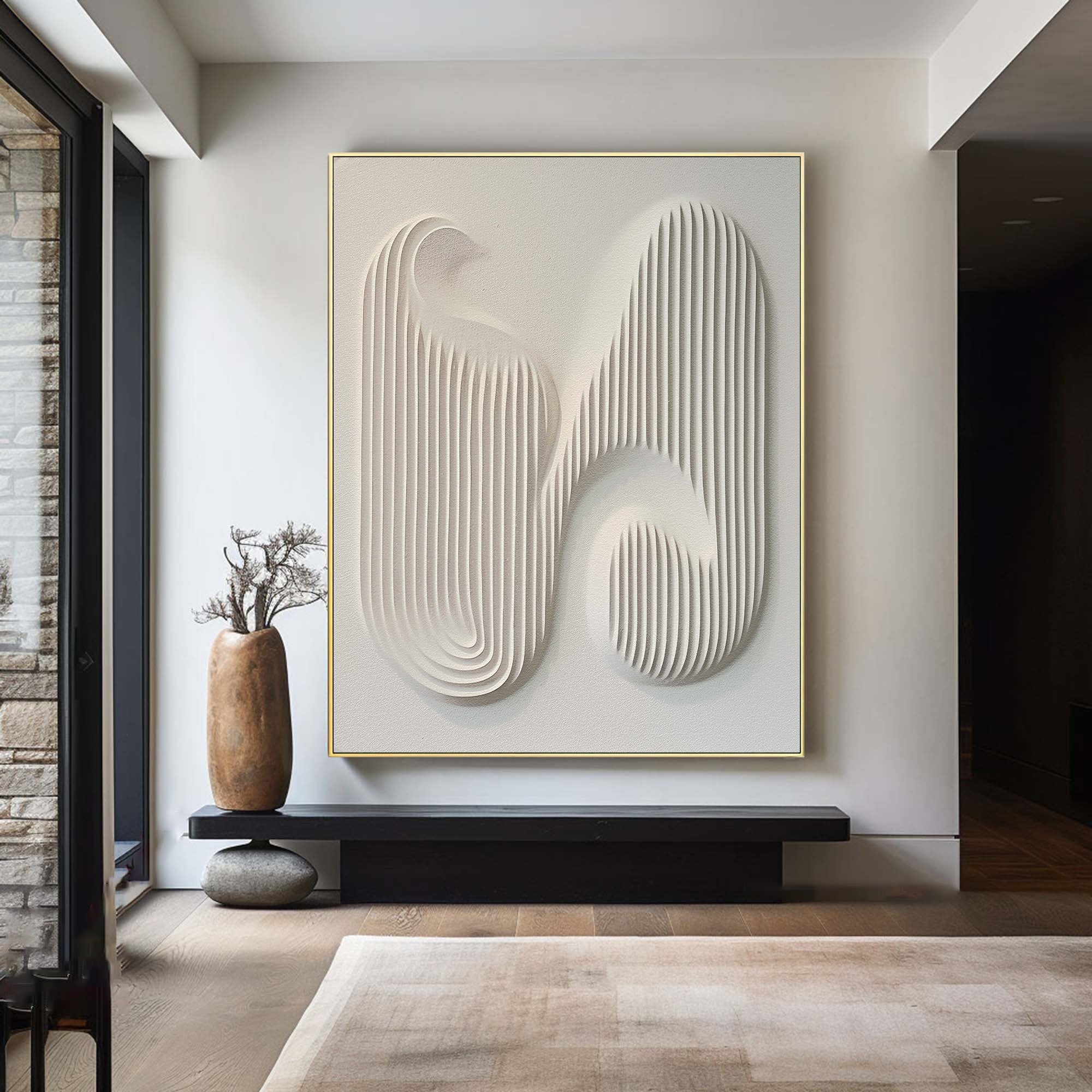 Contemporary Patterned Wall Art Textured White Canvas #AG 083