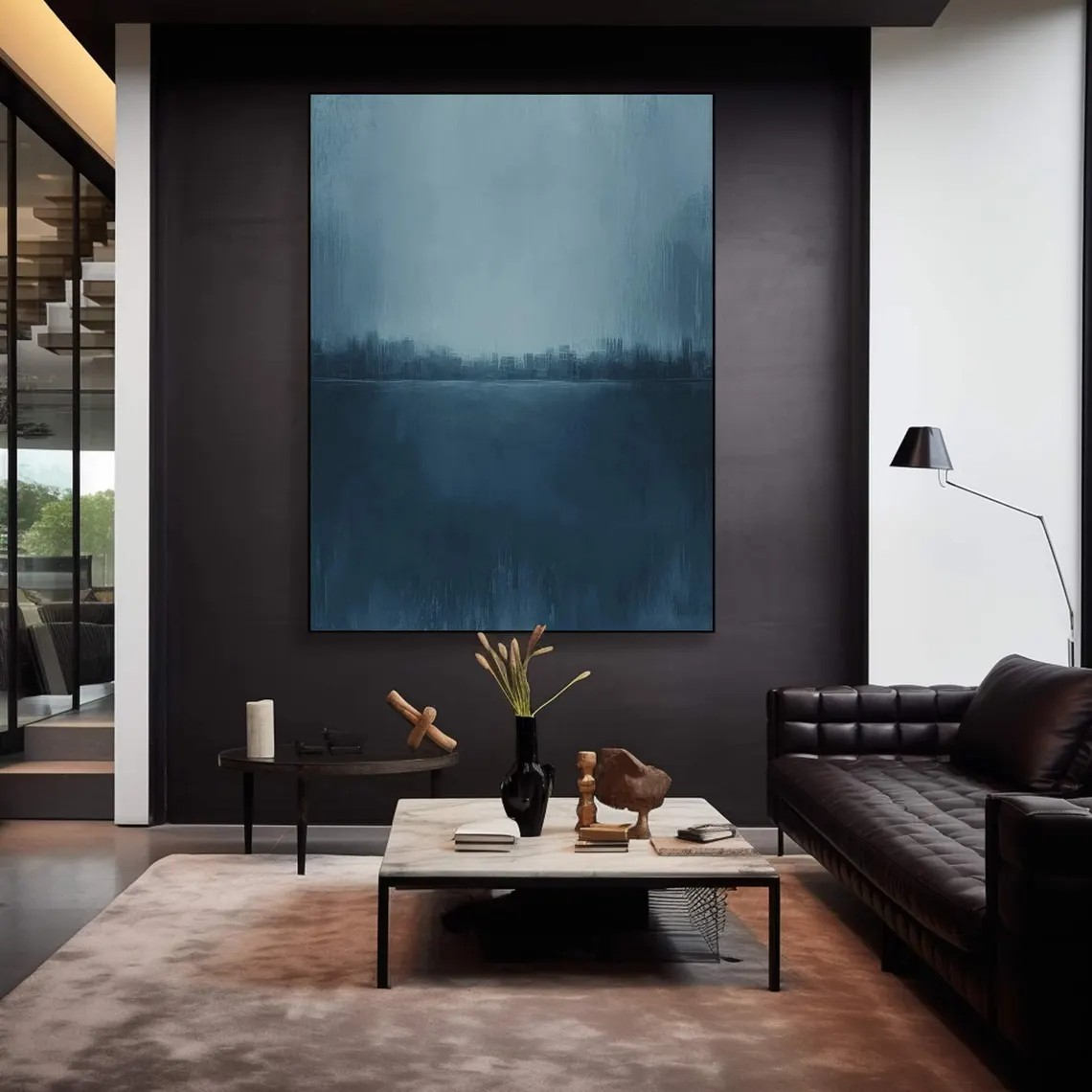 لوحة تجريدية جوية بألوان زرقاء ضبابية #MM236