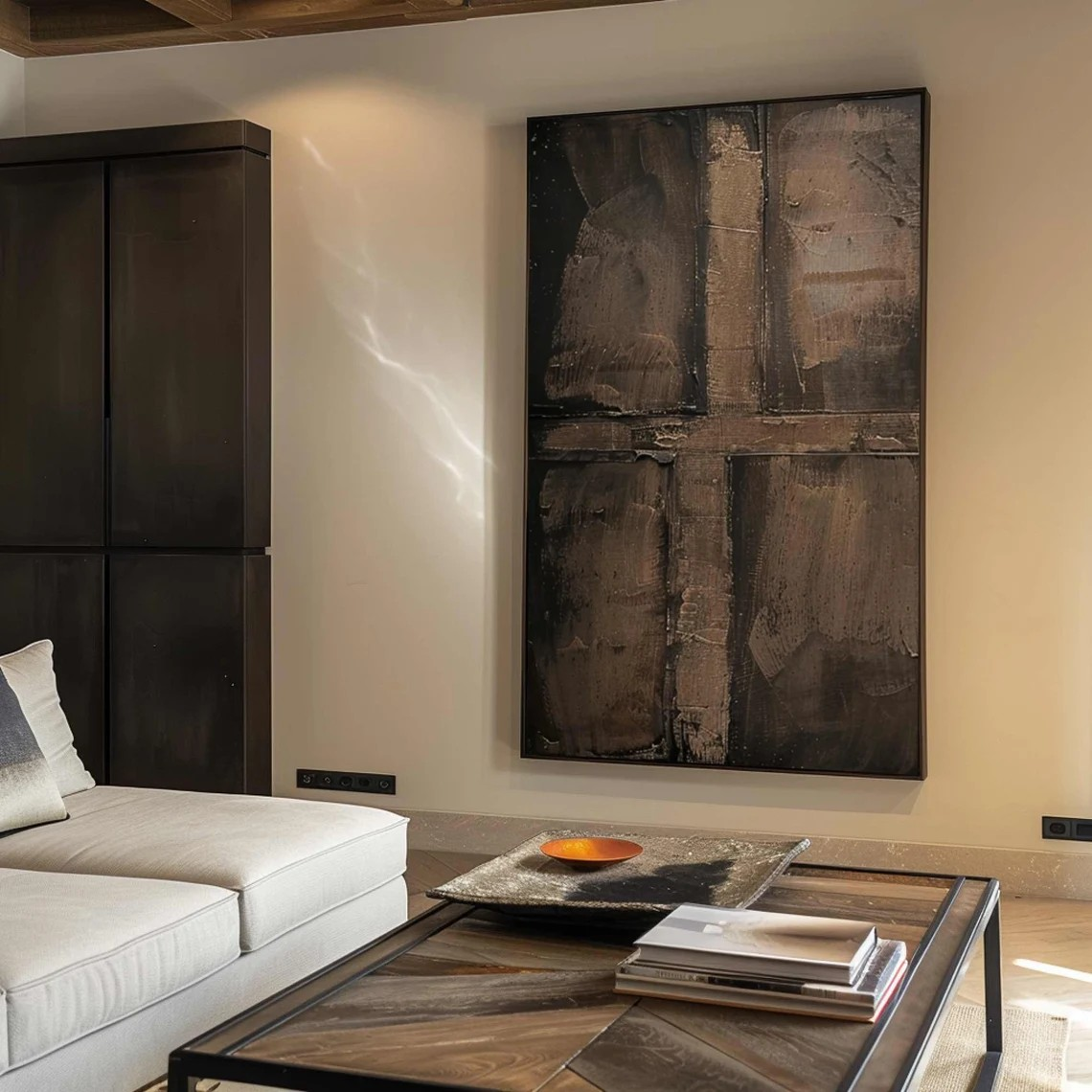 لوحة جدارية تجريدية بنية اللون من وابي سابي، أنيقة وطبيعية، رقم MM228