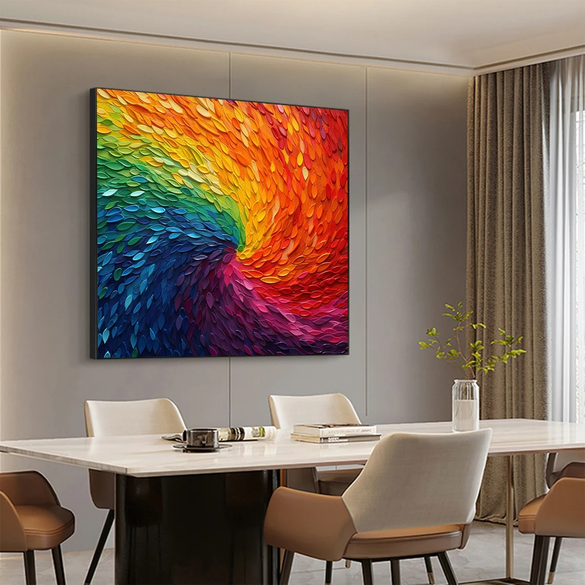 Abstract Colorful Vortex Texture Canvas with Impasto Rainbow #MM442