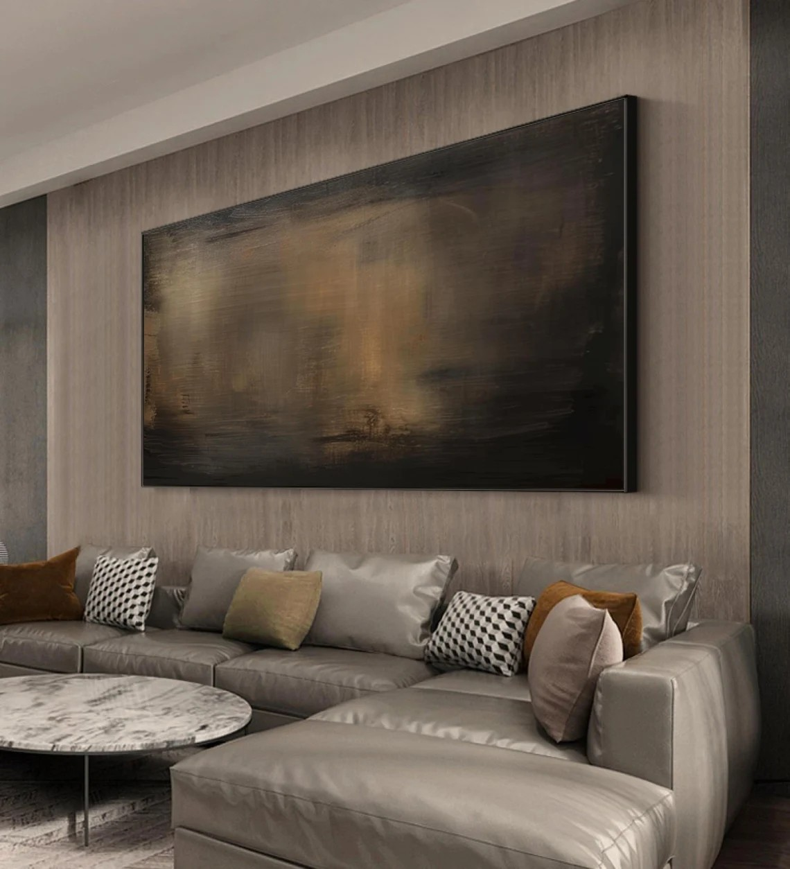 Large Modern Dark Shades Abstract Landscape Wall Decor #MM212