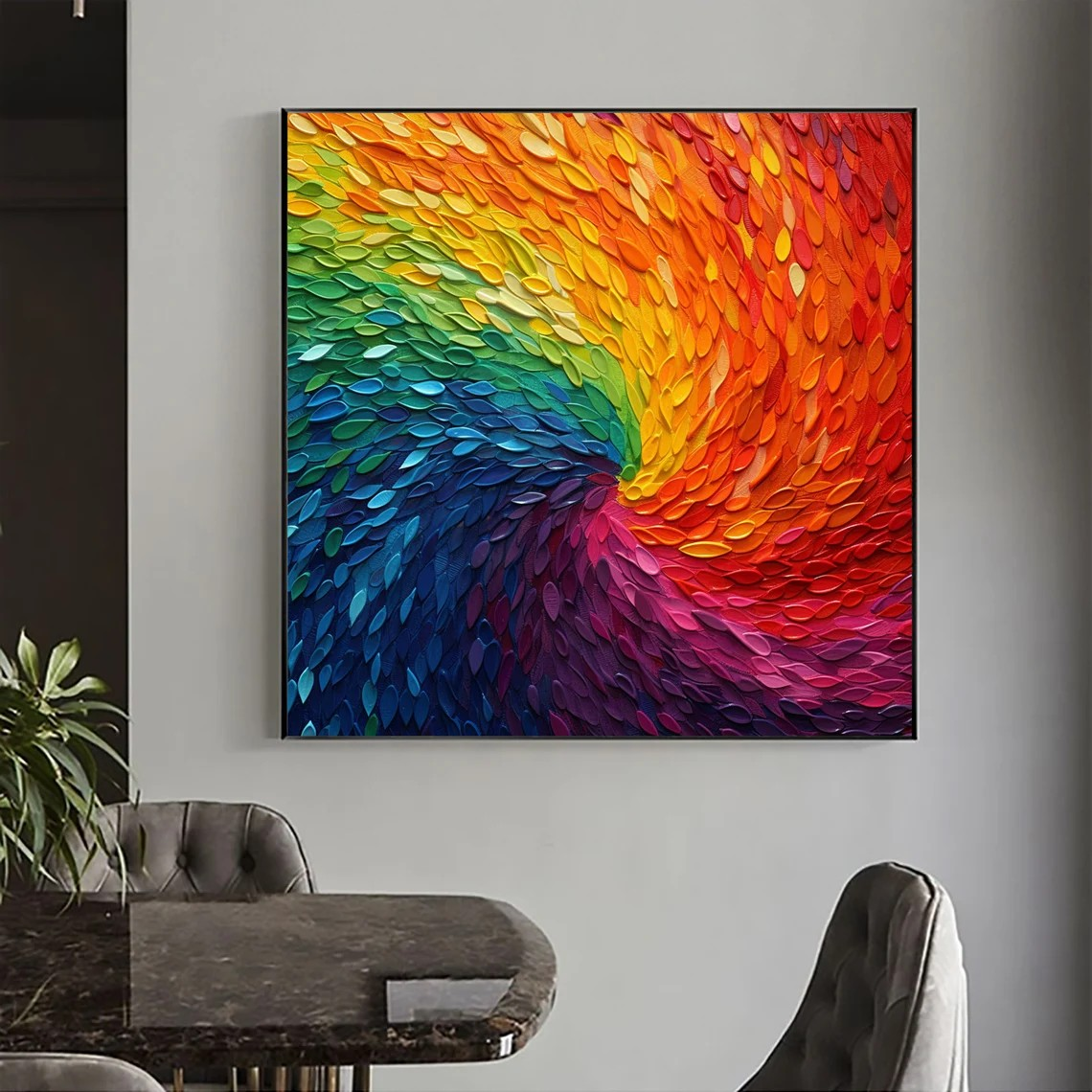 Abstract Colorful Vortex Texture Canvas with Impasto Rainbow #MM442