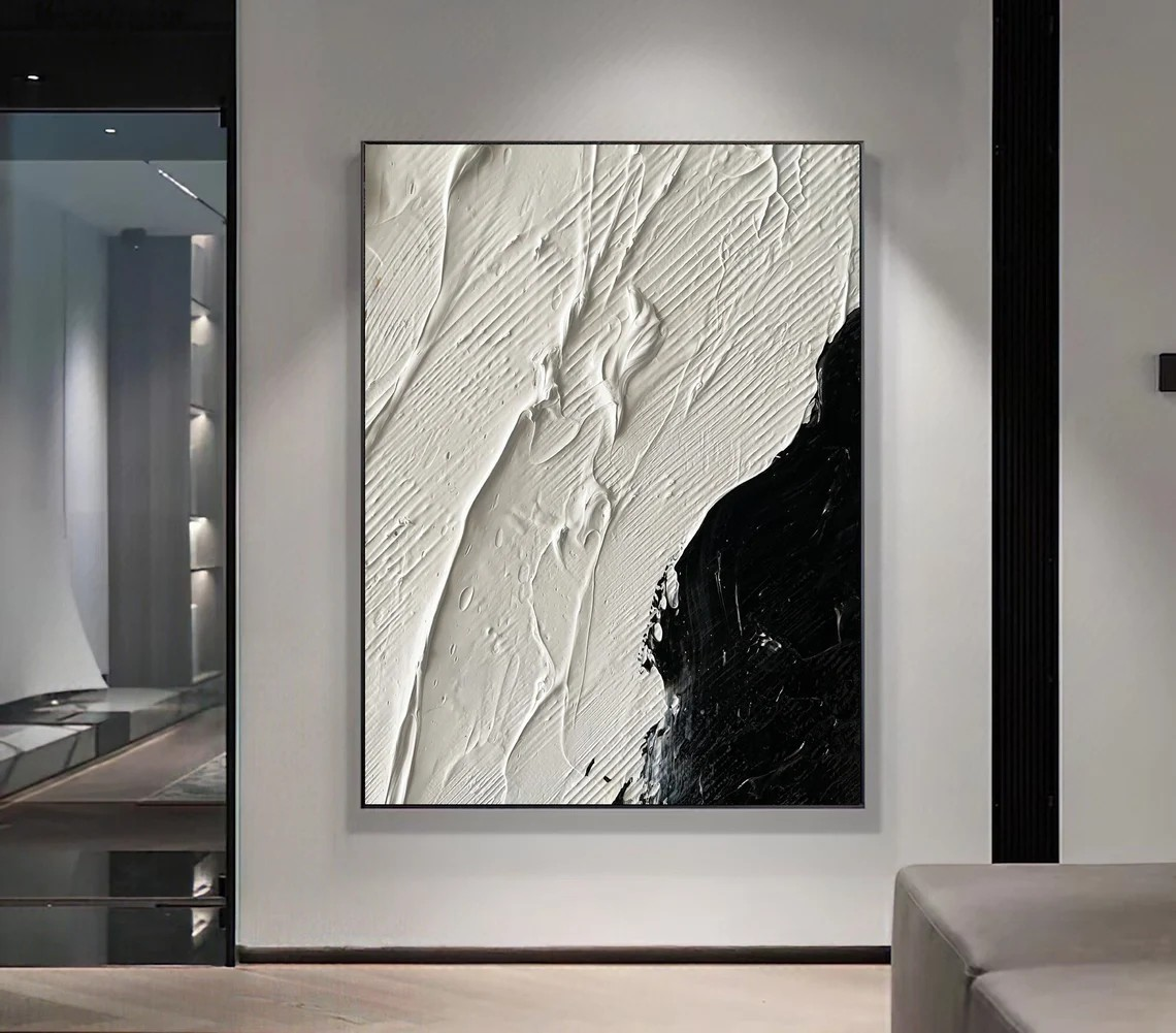 Dramatic Black and White 3D Textured Abstract, Bold Wall Art #MM433
