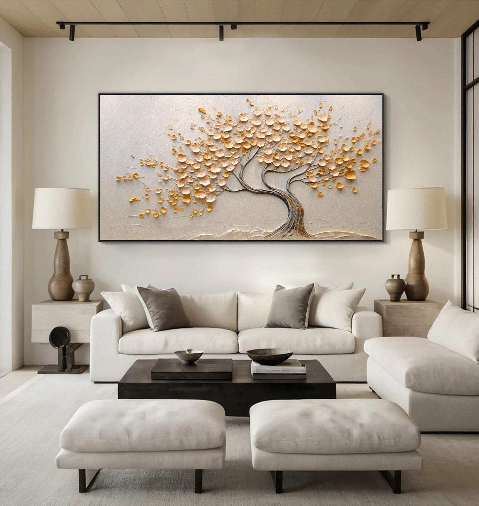 Contemporary 3D Tree Art Luxurious Gold Canvas #AG 092