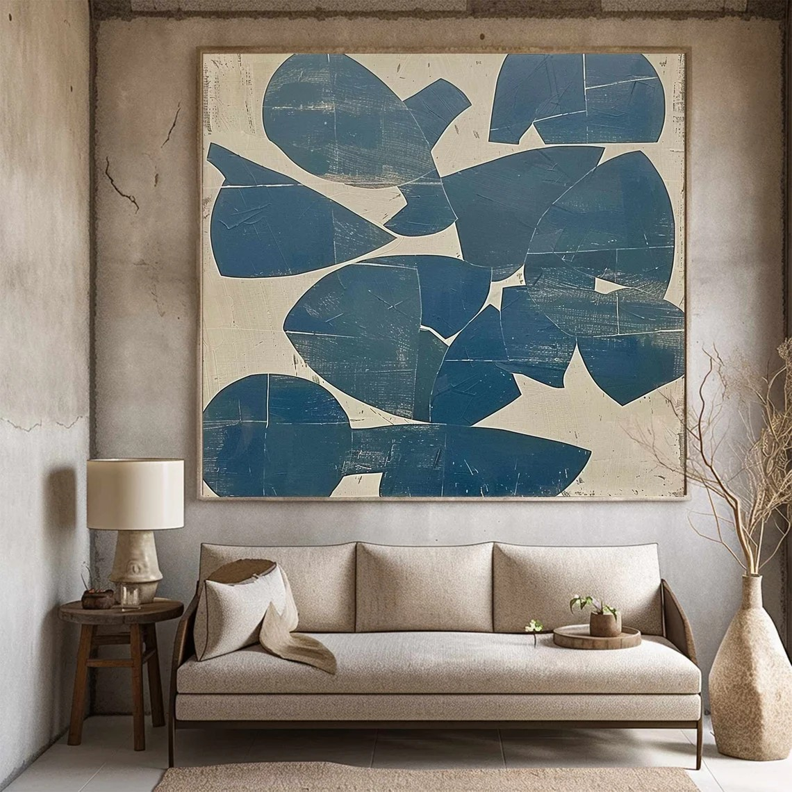 Blue Expression, Layered Shape Design, Framed Contemporary Art #MM415