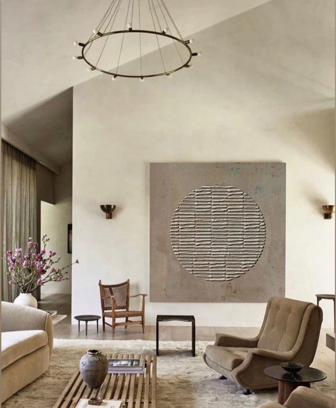 Textured Circle Abstraction, Earth Tone Minimalist Wall Decor #MM426