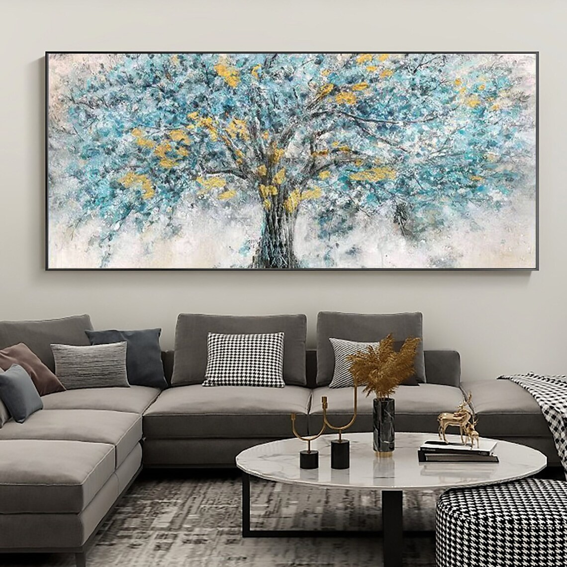 Abstract Tree with Gold Accents, Textured Modern Wall Art #MM436