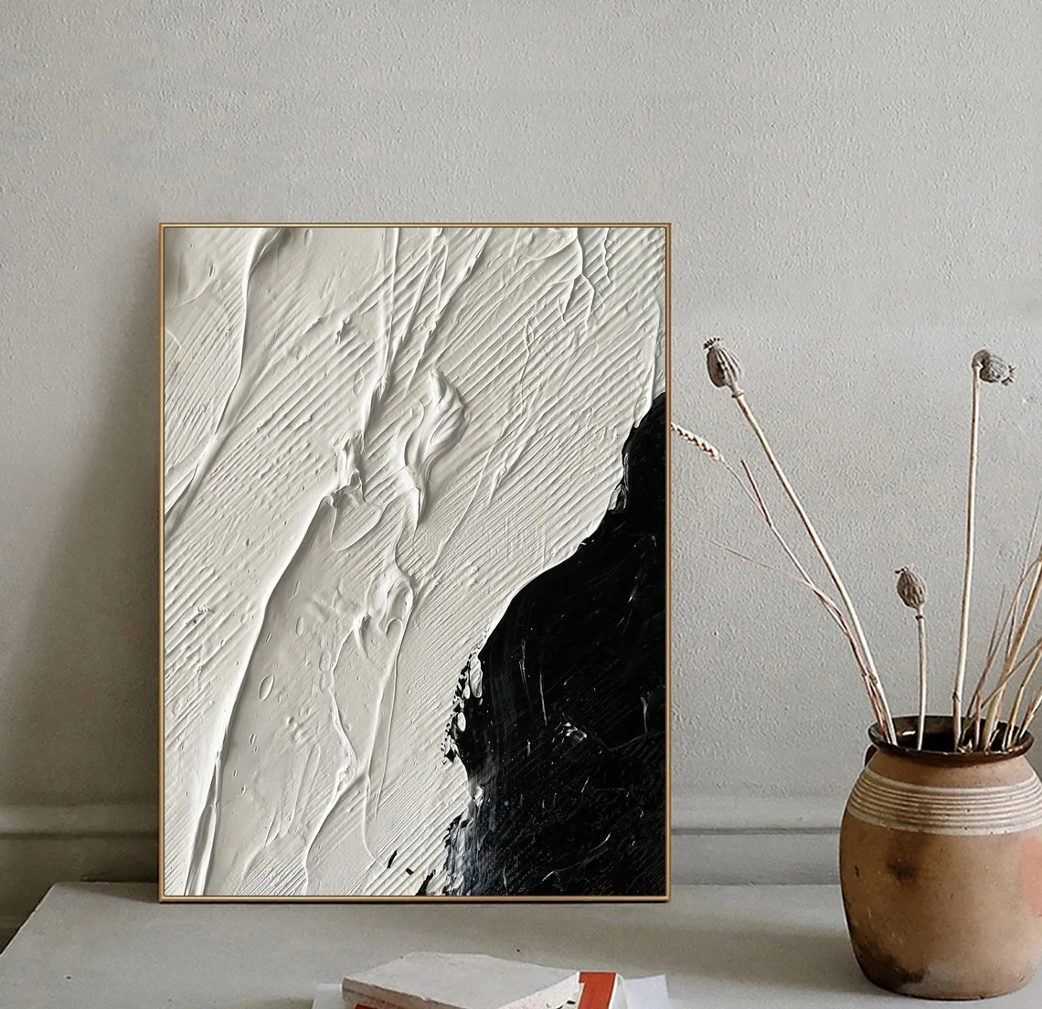 Dramatic Black and White 3D Textured Abstract, Bold Wall Art #MM433
