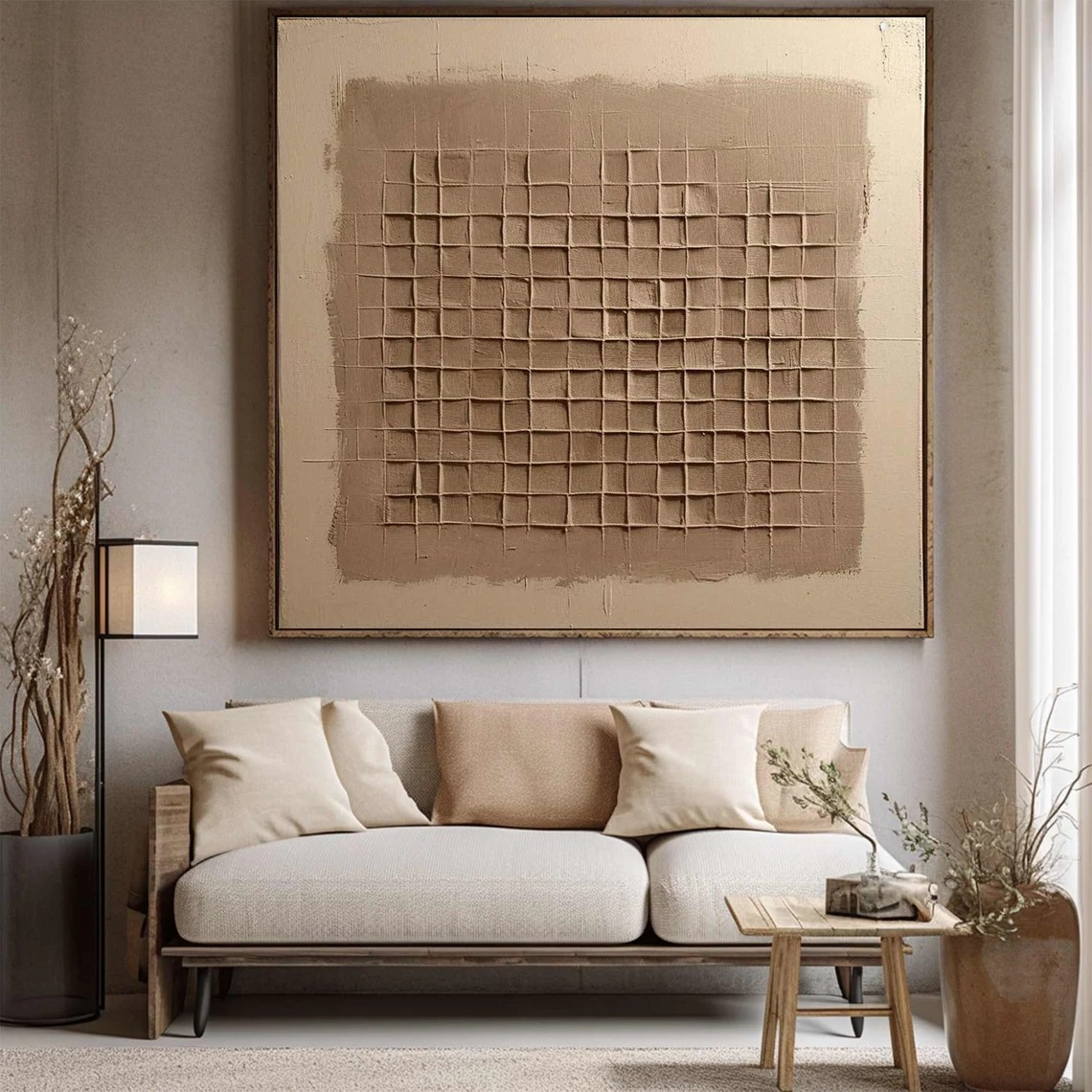 Earthy Grid Pattern, Minimalist Textured Contemporary Wall Art #MM417