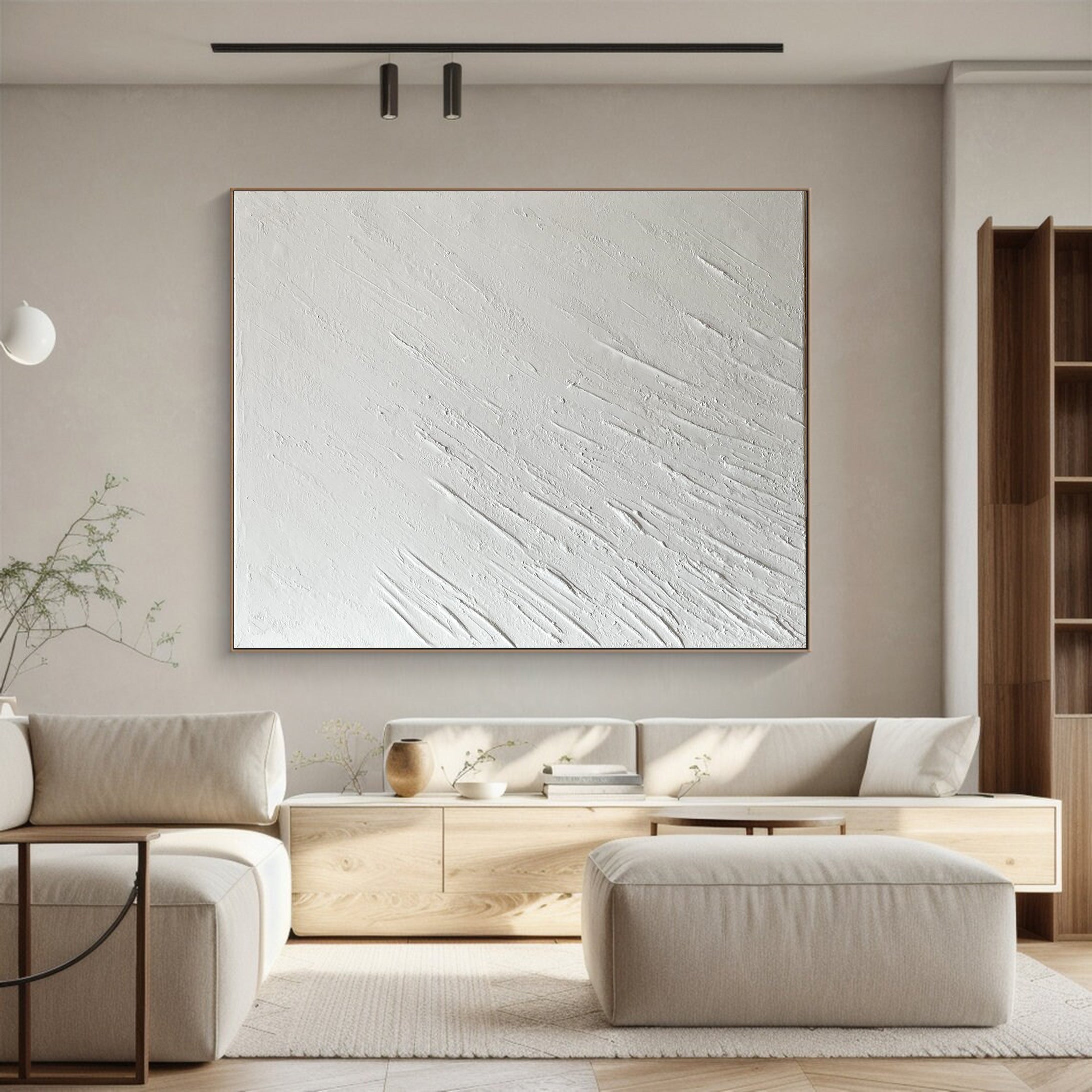 Textured White Canvas Art Modern Living Room Decor #MM040