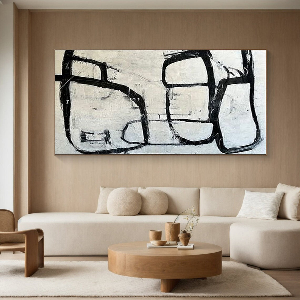 Black and White Abstract Art Minimalist Canvas Painting #MM054