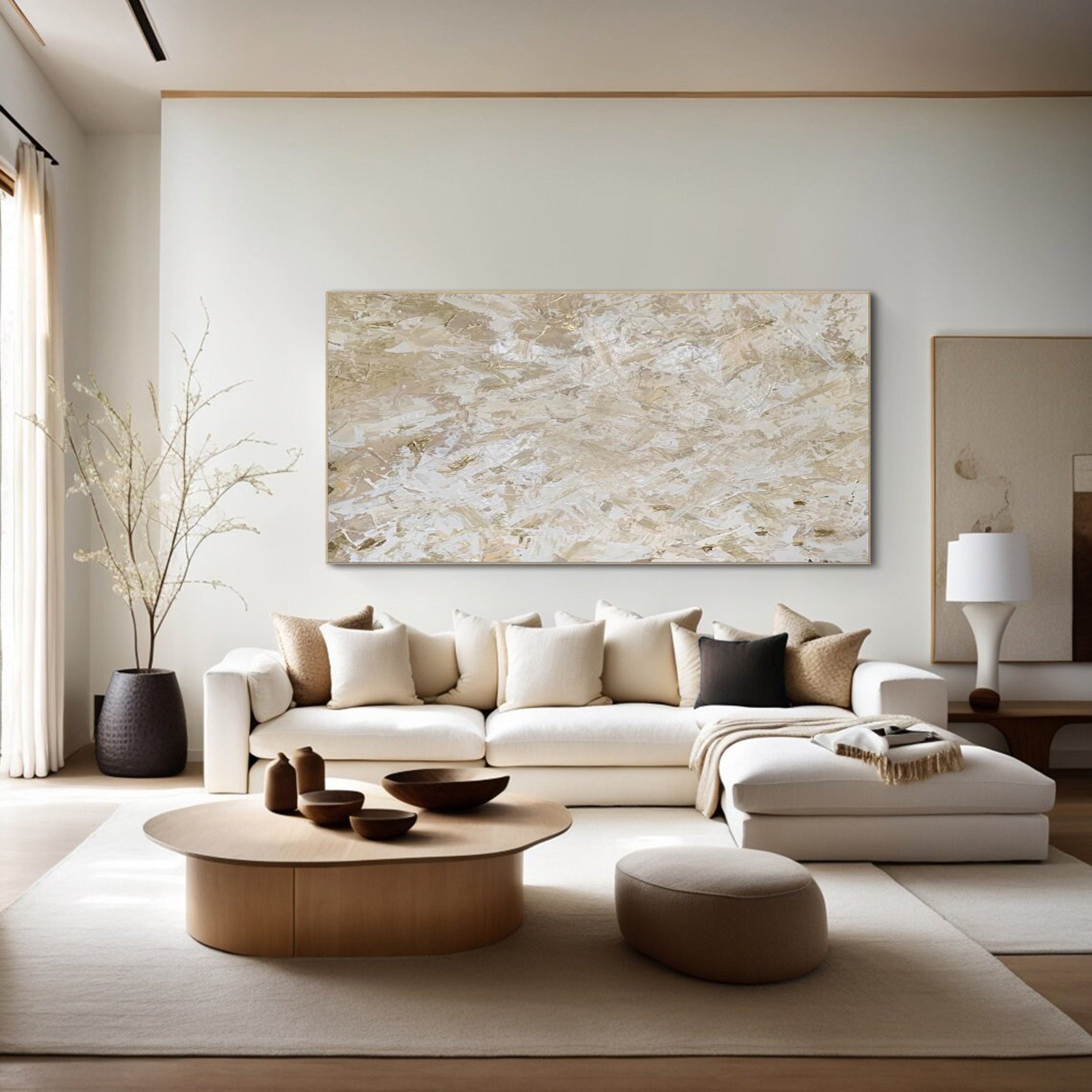 لوحة فنية جدارية تجريدية محايدة كبيرة بتصميم بسيط #AB011