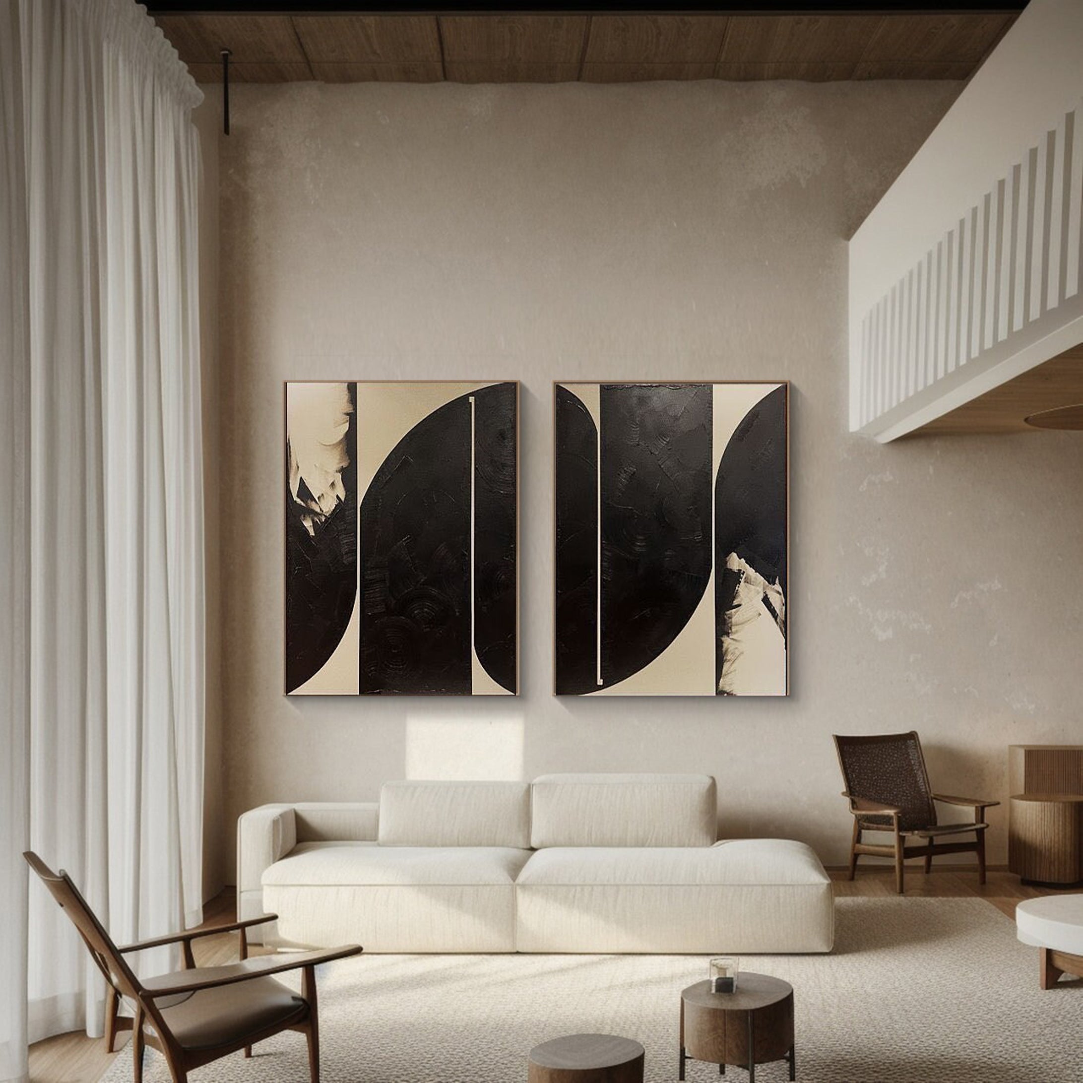 Black and Beige Abstract Canvas For House Decor #MMS013