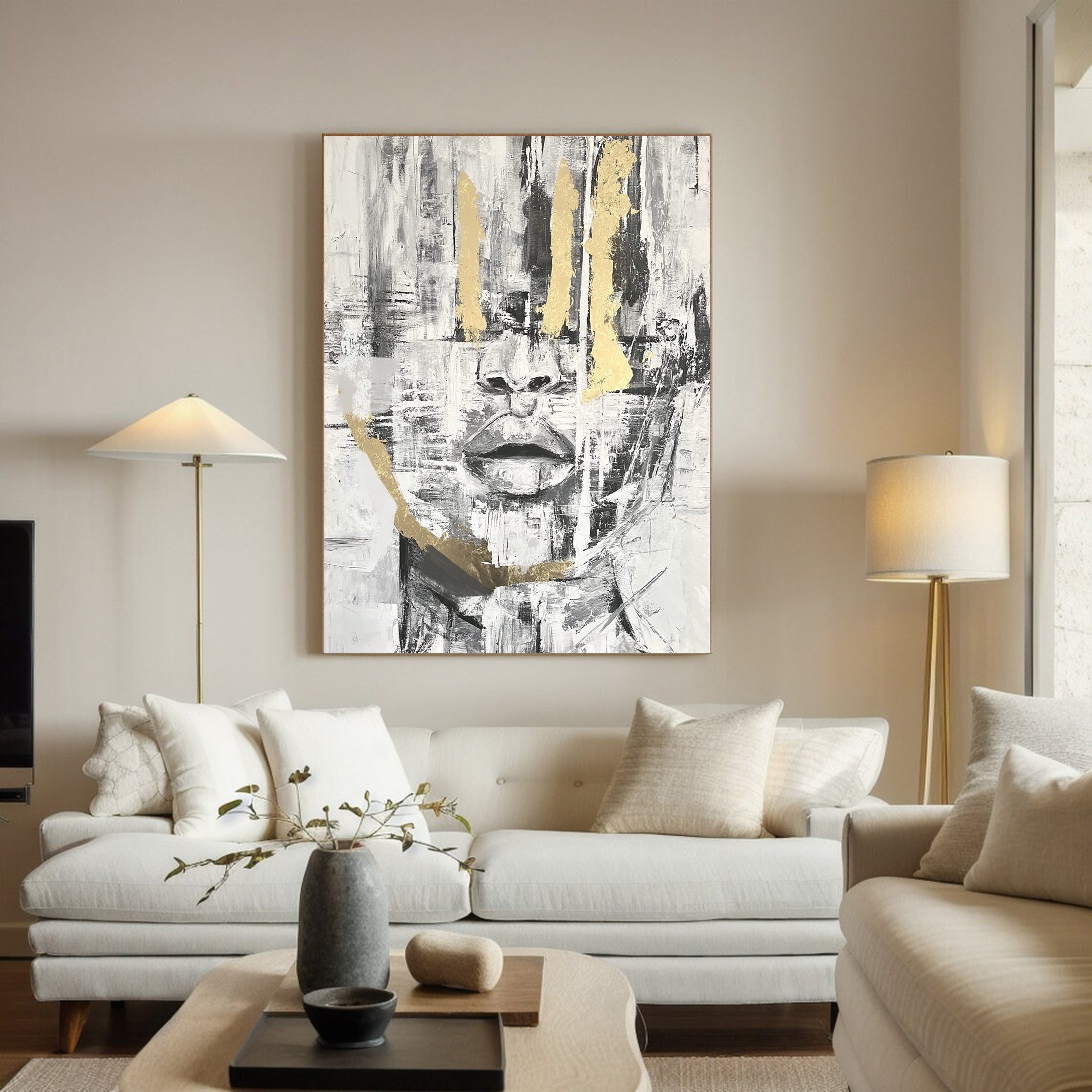 Modern Abstract Face Oil Painting Unique Art #HF007