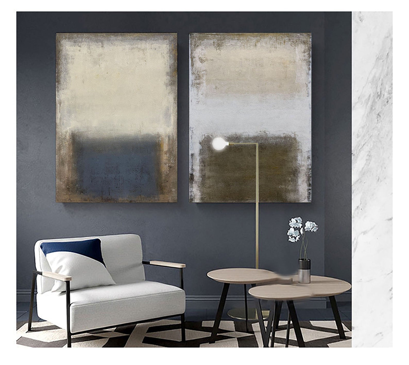 Abstract Color Field Oil Painting Set: Modern Minimalist Wall Art Decor #MM496