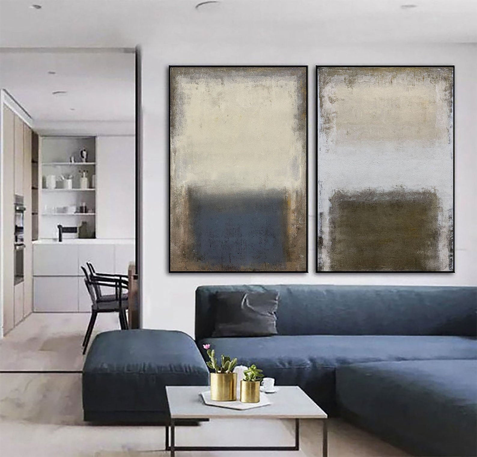 Abstract Color Field Oil Painting Set: Modern Minimalist Wall Art Decor #MM496