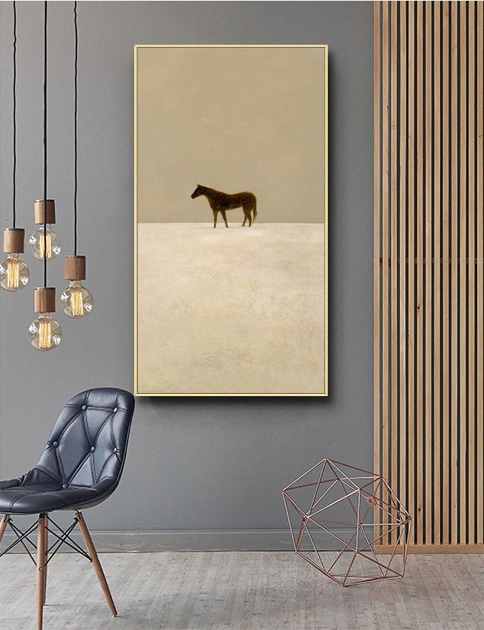 Minimalist Neutral Horse Painting – Beige and Taupe Wall Art on Canvas #MM465