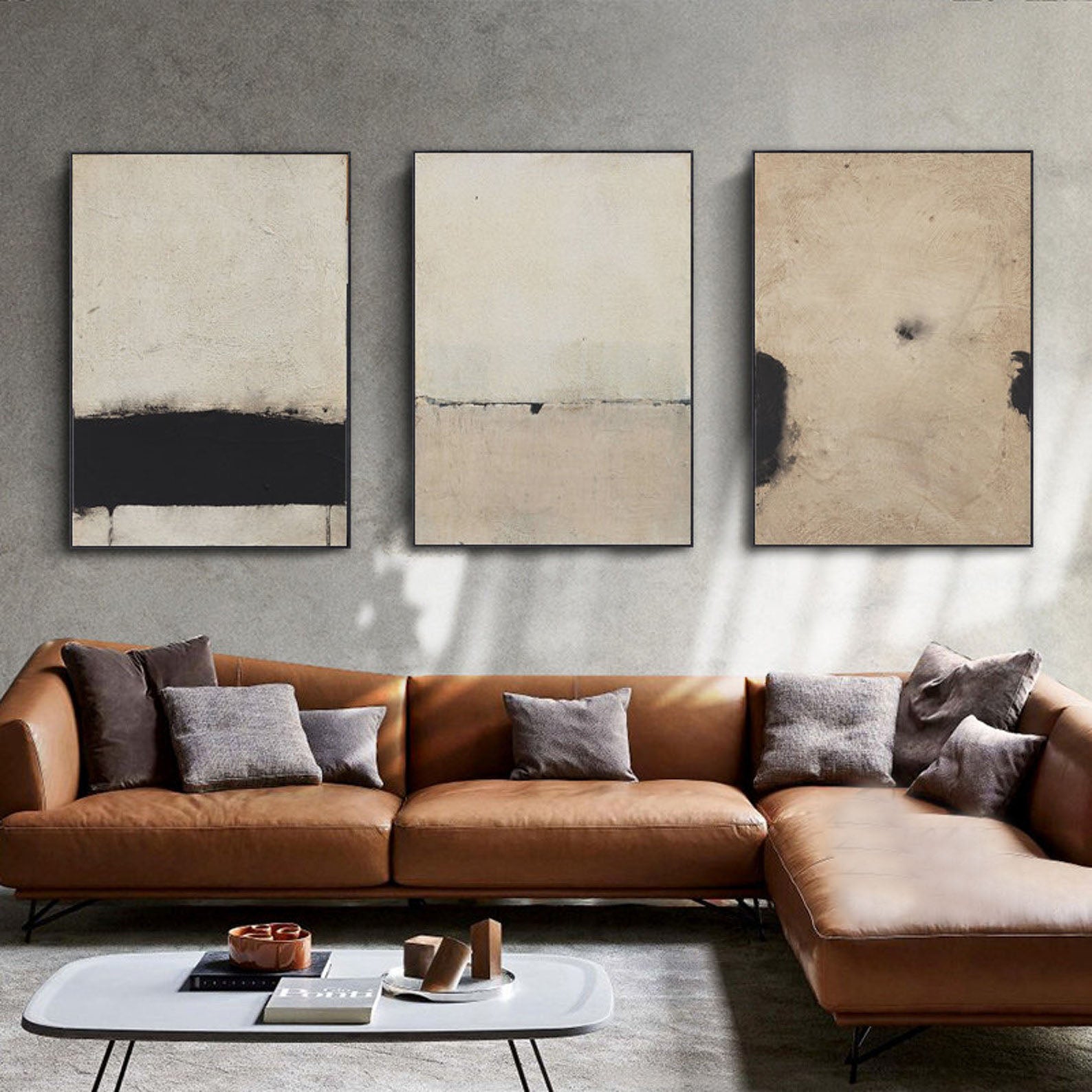 Silent Horizons: Contemporary Abstract Set, Neutral Palette Art #MM462