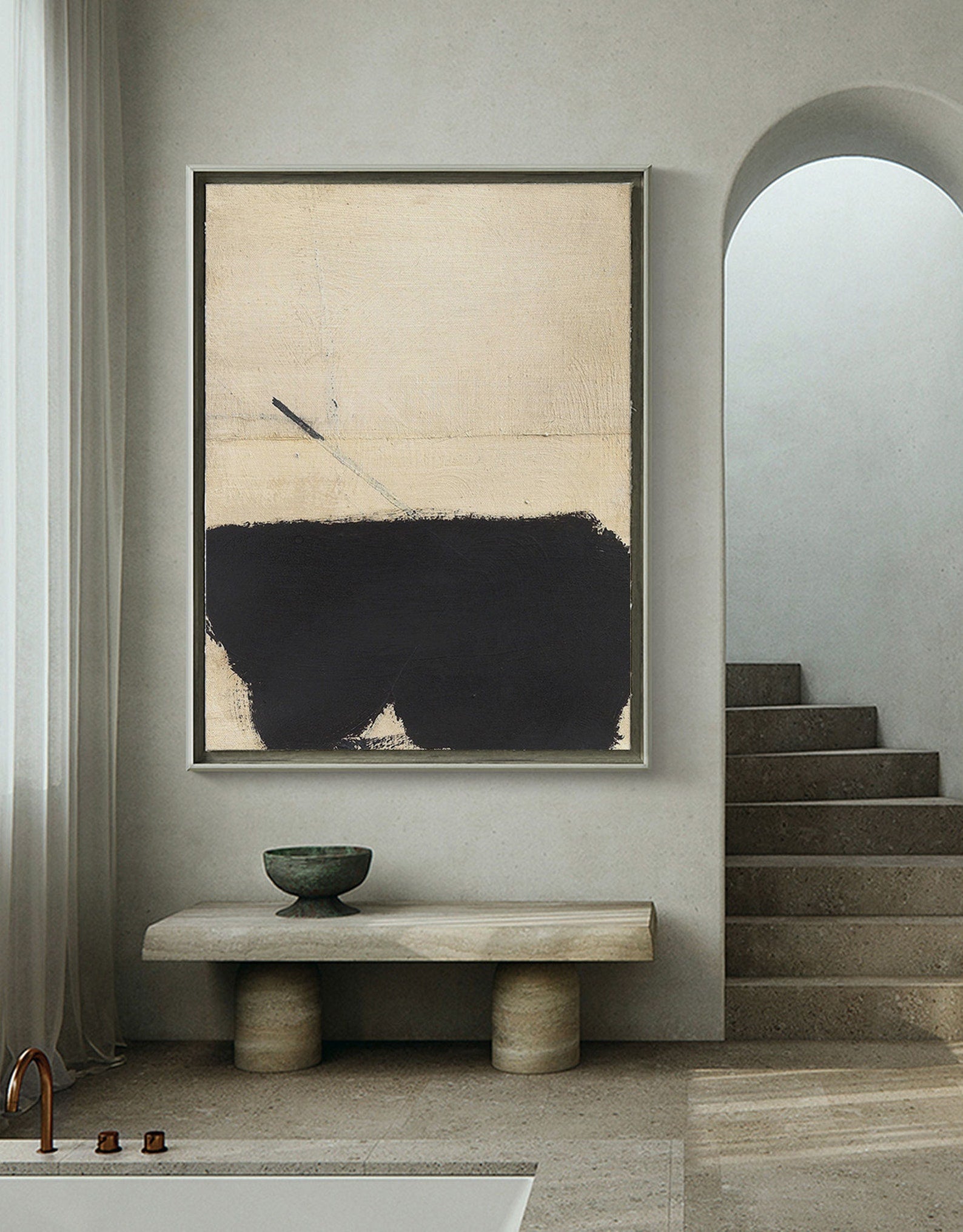 Silent Horizons: Contemporary Abstract Set, Neutral Palette Art #MM462