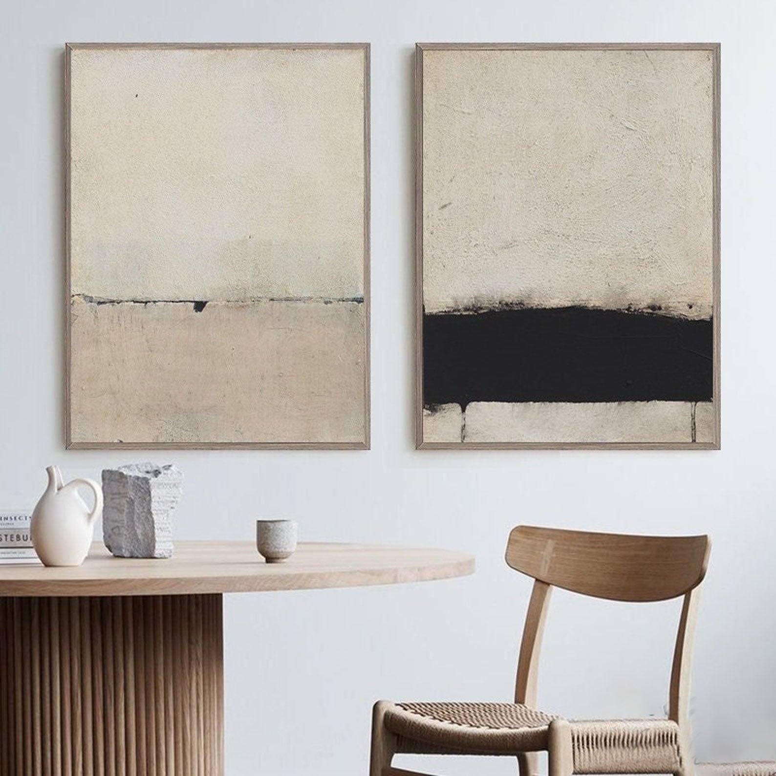 Silent Horizons: Contemporary Abstract Set, Neutral Palette Art #MM462