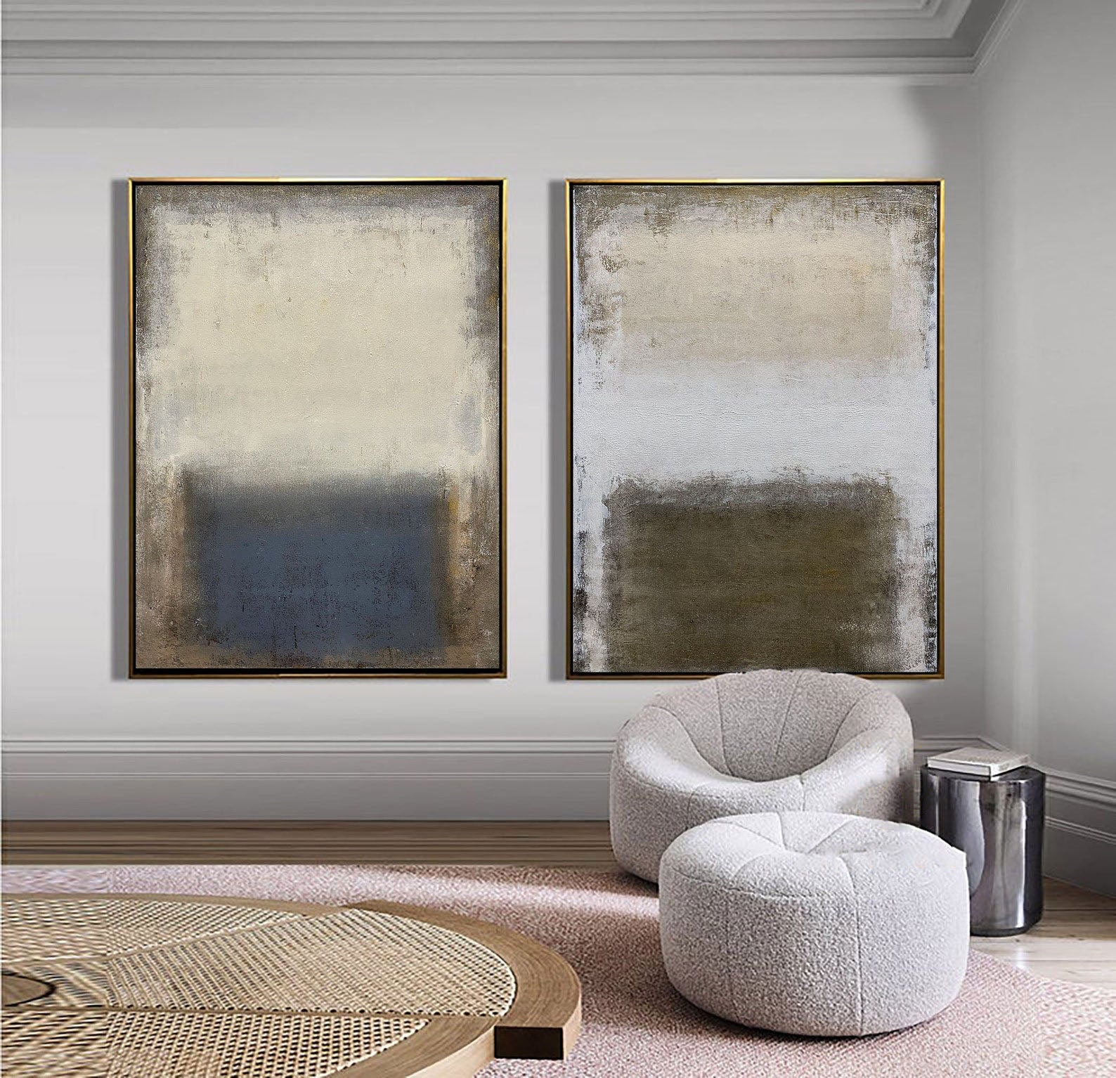 Abstract Color Field Oil Painting Set: Modern Minimalist Wall Art Decor