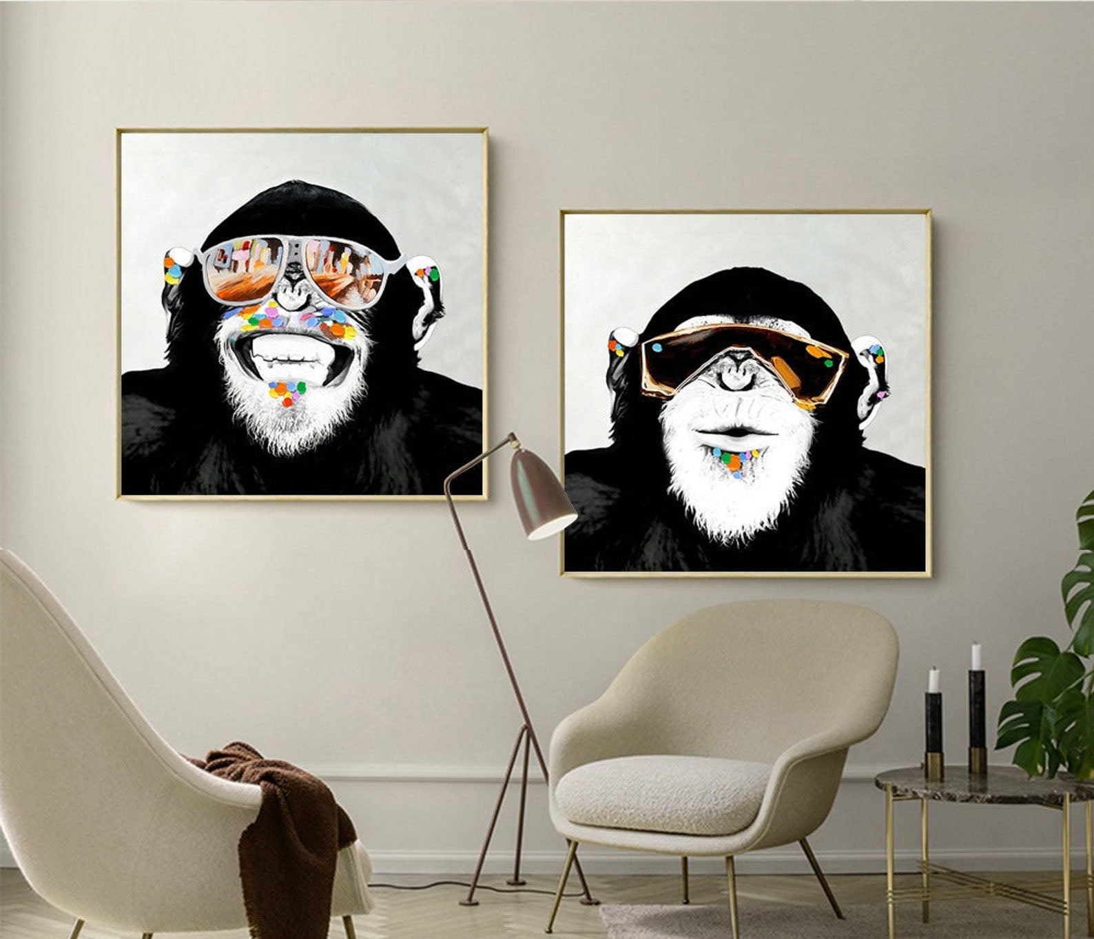 Ape Attitude: Bold Monkey Paintings, Contemporary Wall Art Set #MM451