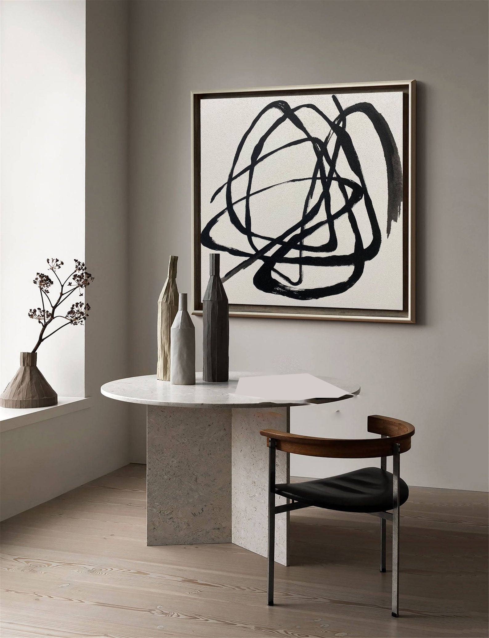 Ink Reverie: Minimalist Black Abstract, Expressive Strokes Art #MM460