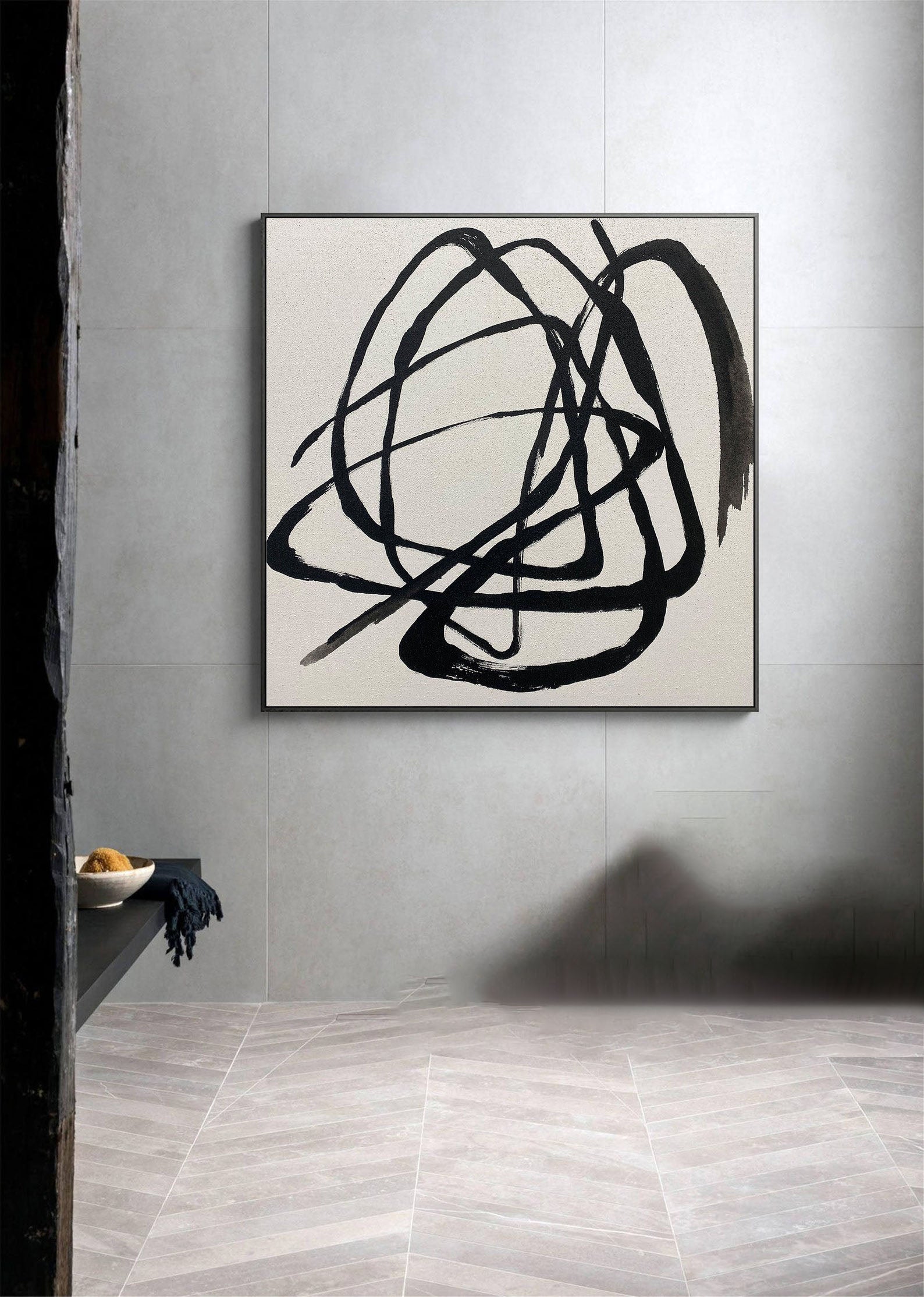 Ink Reverie: Minimalist Black Abstract, Expressive Strokes Art #MM460