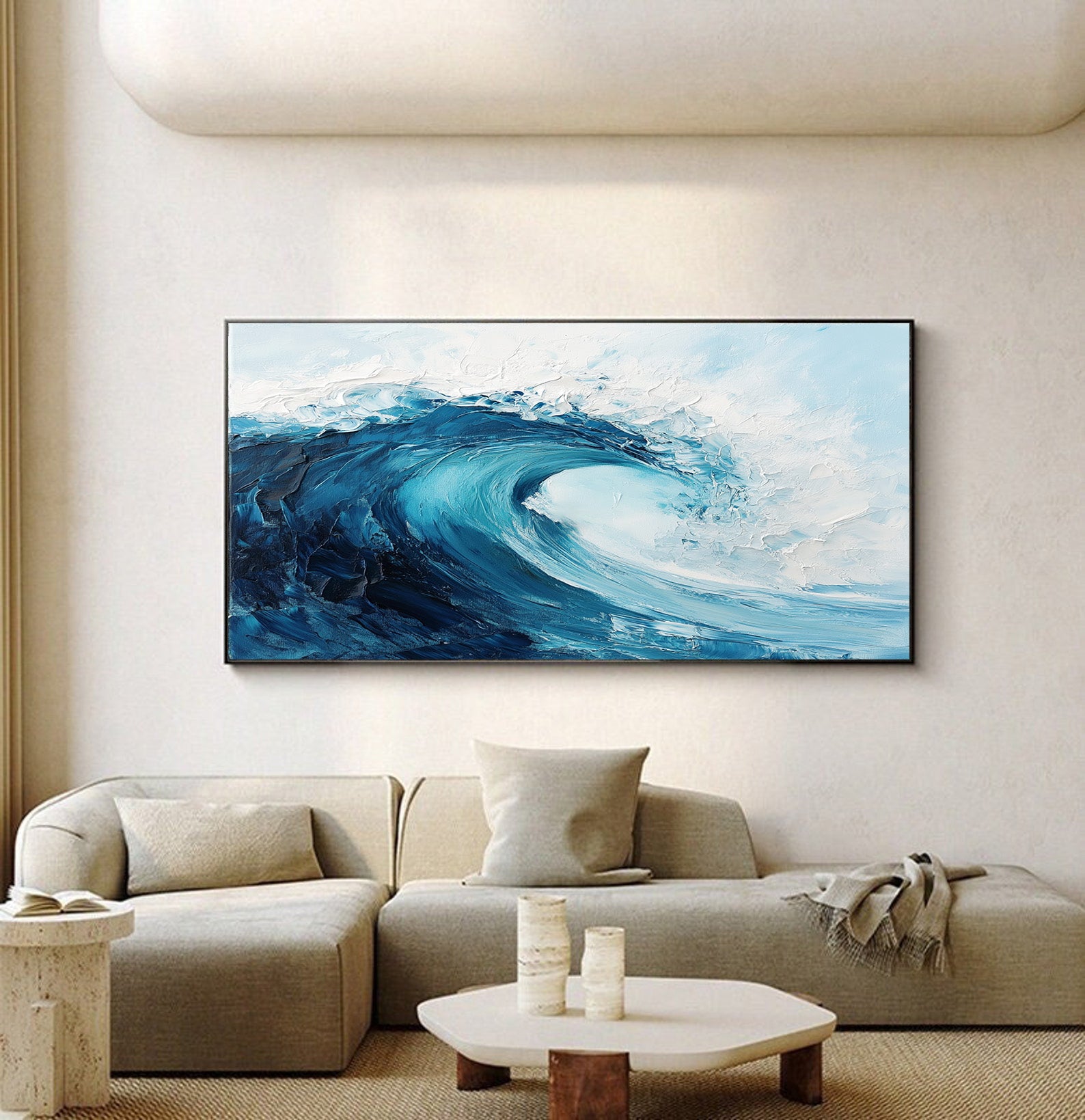 Azure Fury: Impasto Ocean Wave Painting, Energetic Seascape #MM510