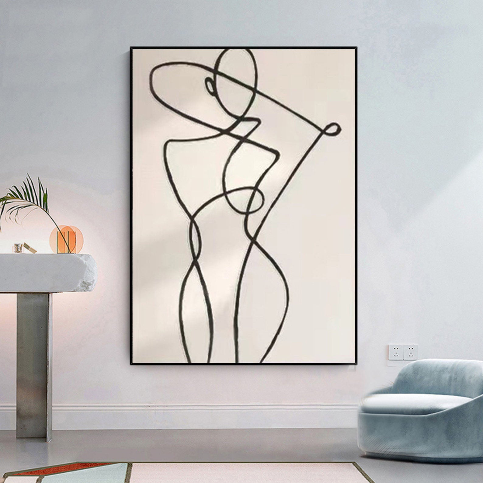 Linear Grace: Minimalist Figure Art, Bold Line on Canvas #MM456