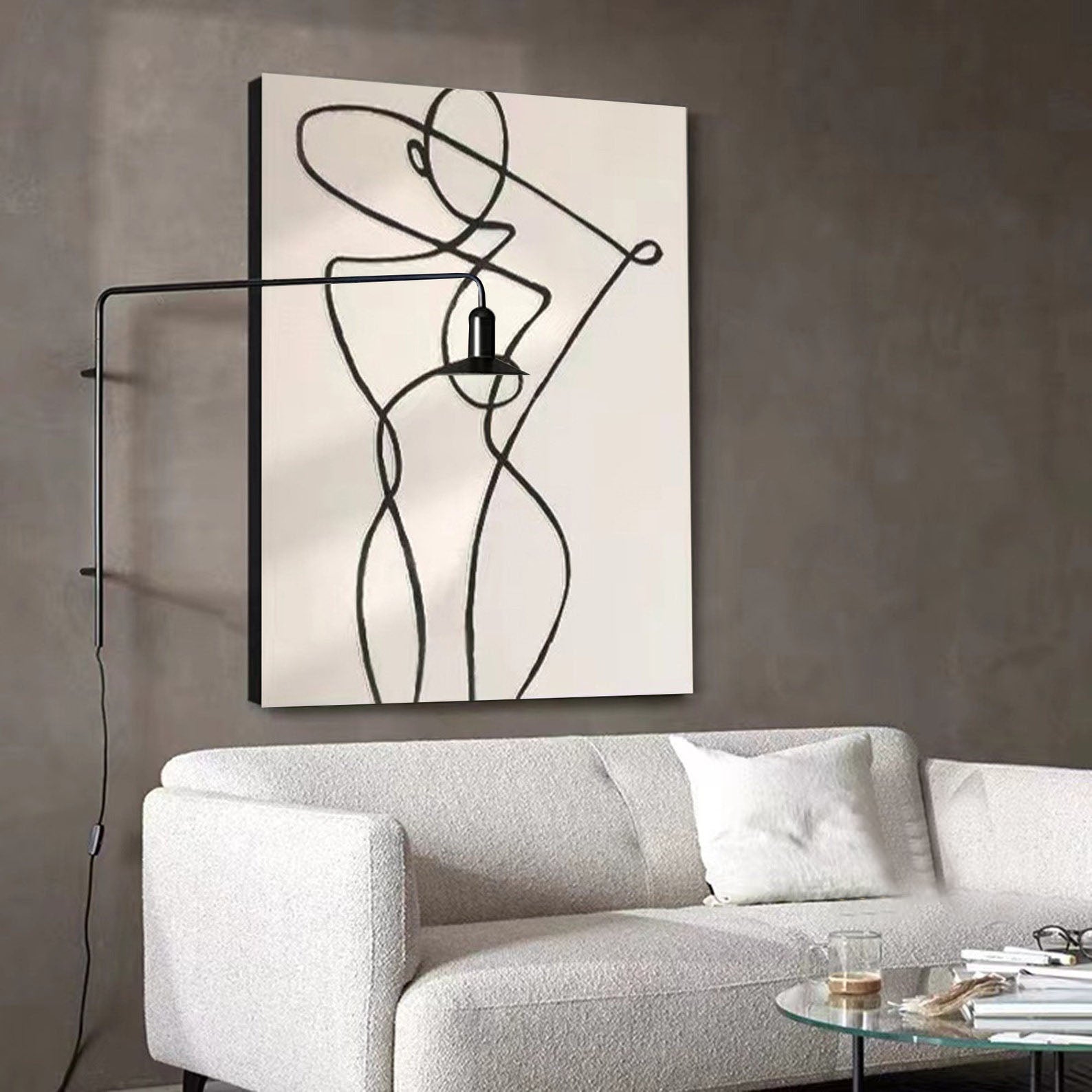Linear Grace: Minimalist Figure Art, Bold Line on Canvas #MM456