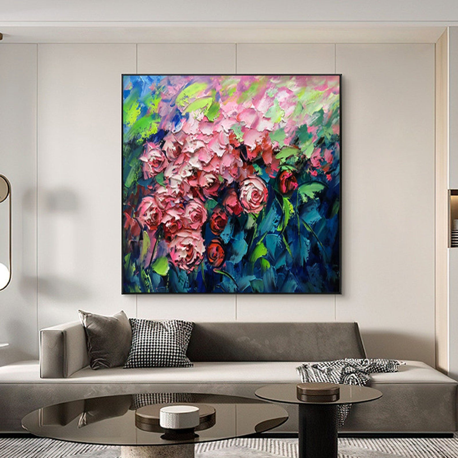 Textured Pink Roses Oil Painting