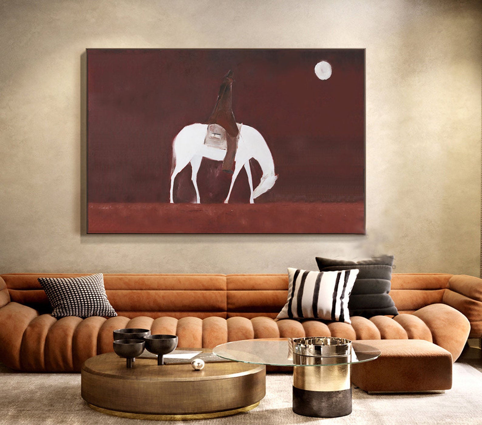 Moonlit Rider: Horse Riding Abstract Canvas, Horizontal Version #MM448