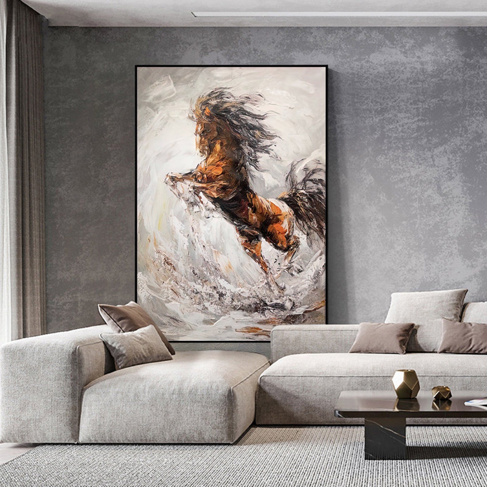 Dynamic Running Horse Painting – Textured Abstract Equestrian Wall Art #MM466