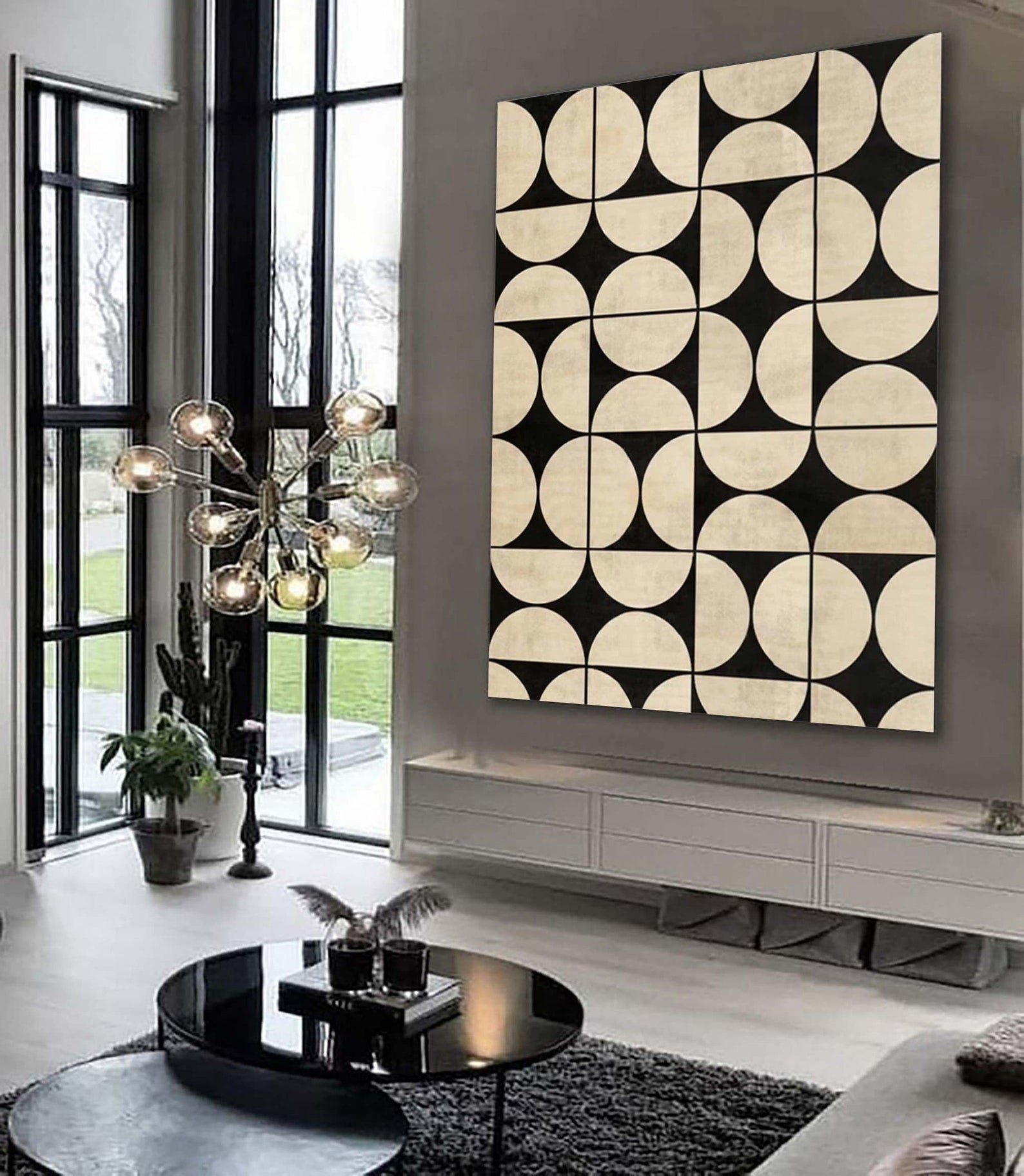 Architectural Echoes: Bold Geometric Art, Beige & Black Pattern Art #MM459