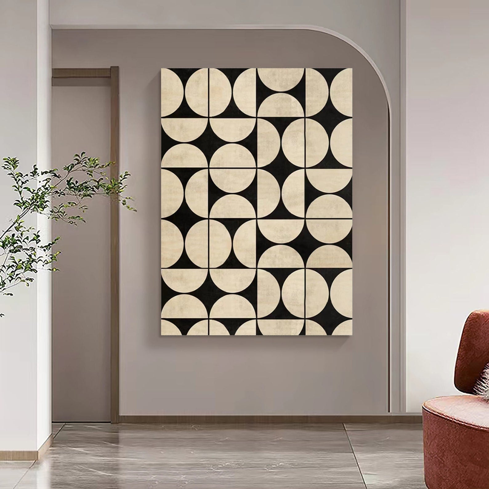 Architectural Echoes: Bold Geometric Art, Beige & Black Pattern Art #MM459