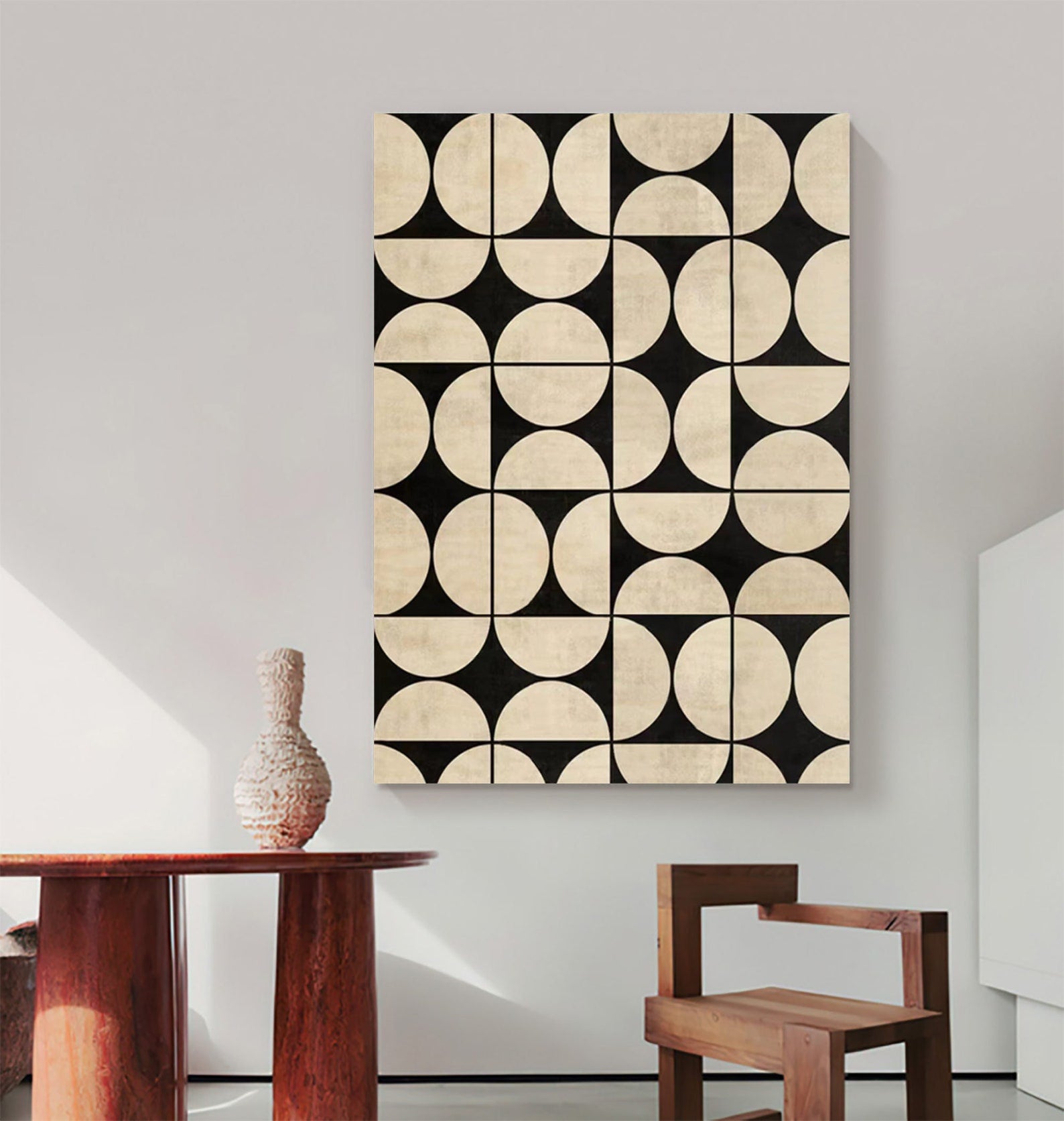 Architectural Echoes: Bold Geometric Art, Beige & Black Pattern Art #MM459