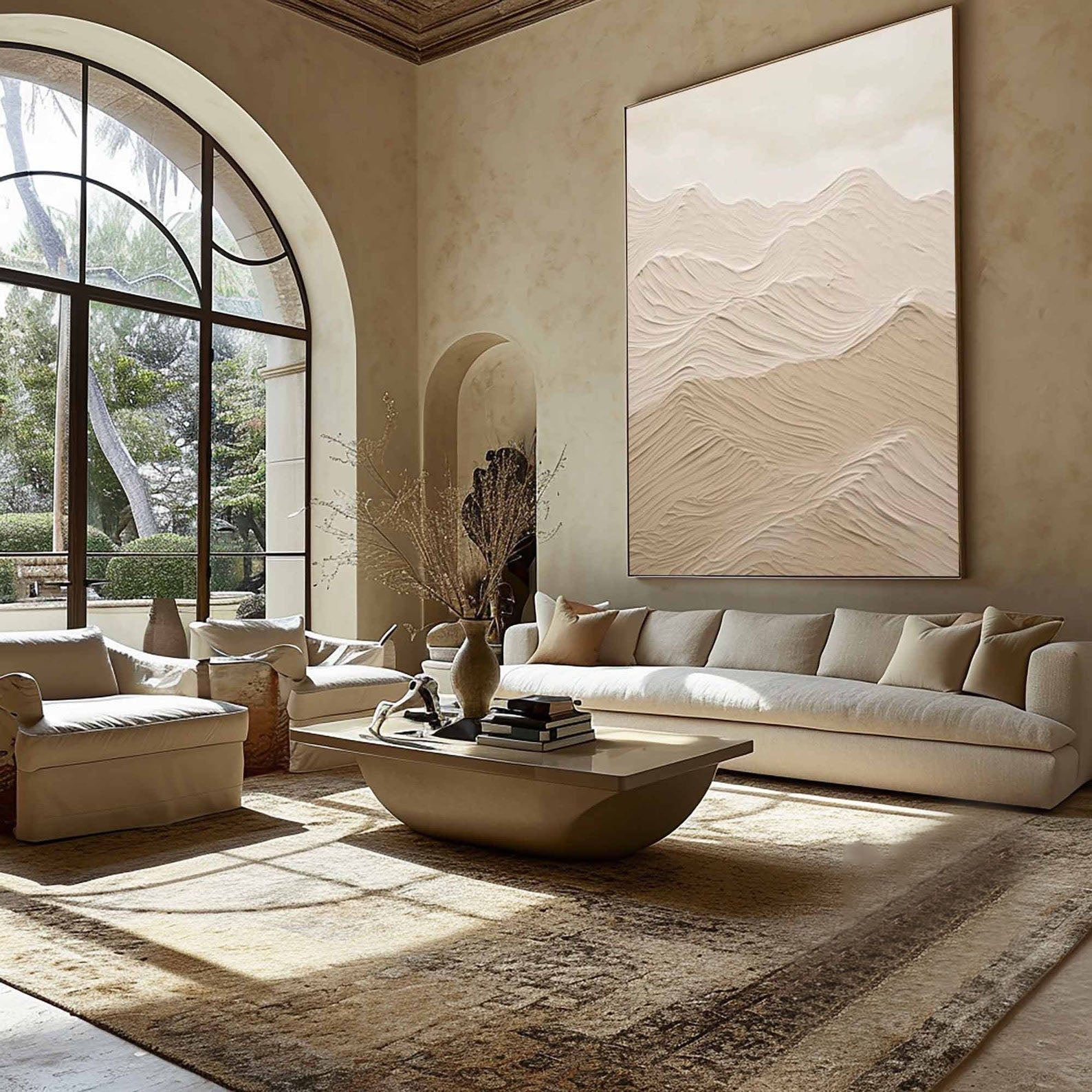 Beige Mountain Abstract Art – Modern Neutral Landscape Painting for Living Room#MM475