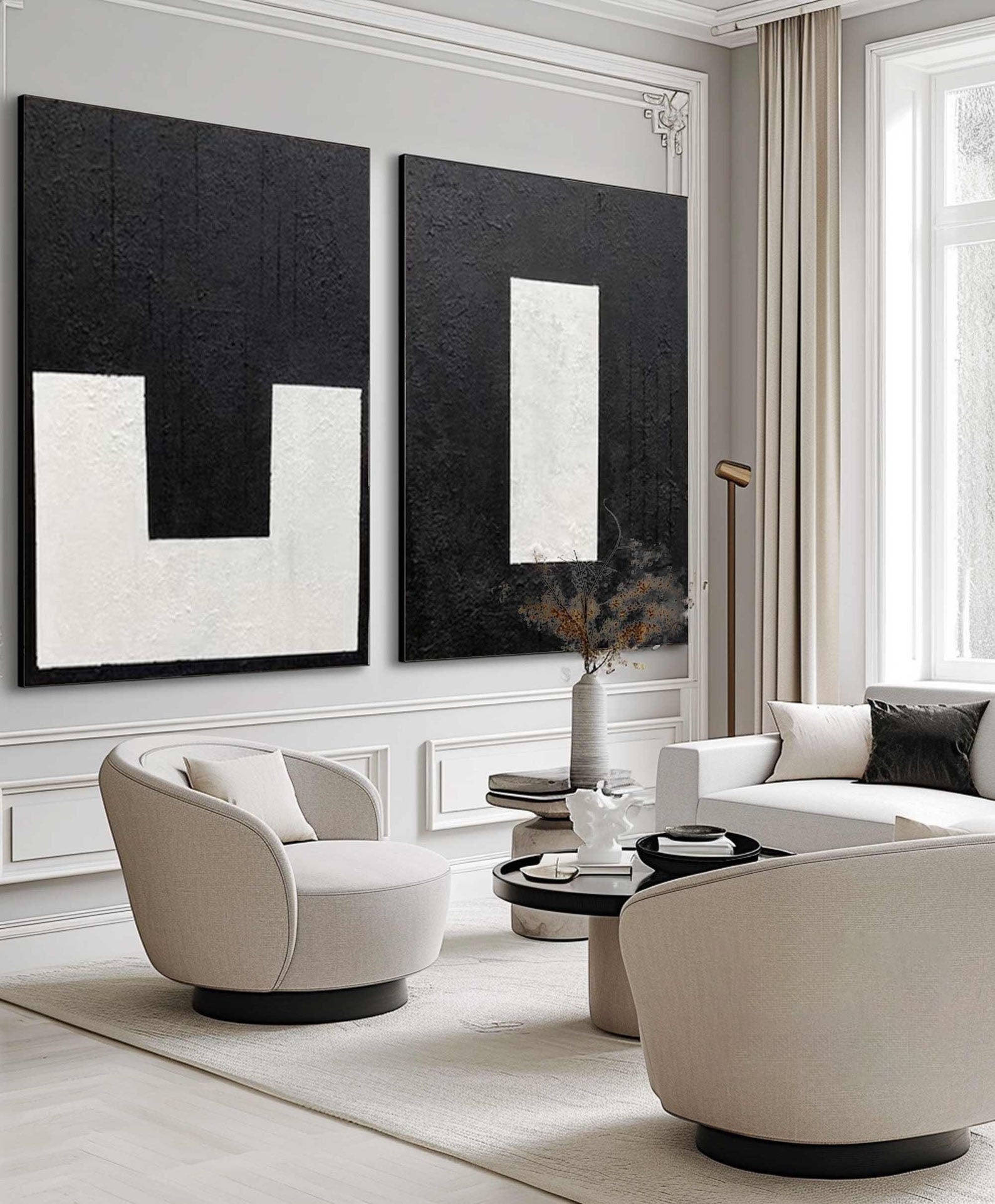 Shadow & Light: Abstract Geometric Set, High-Contrast Wall Art #MM457