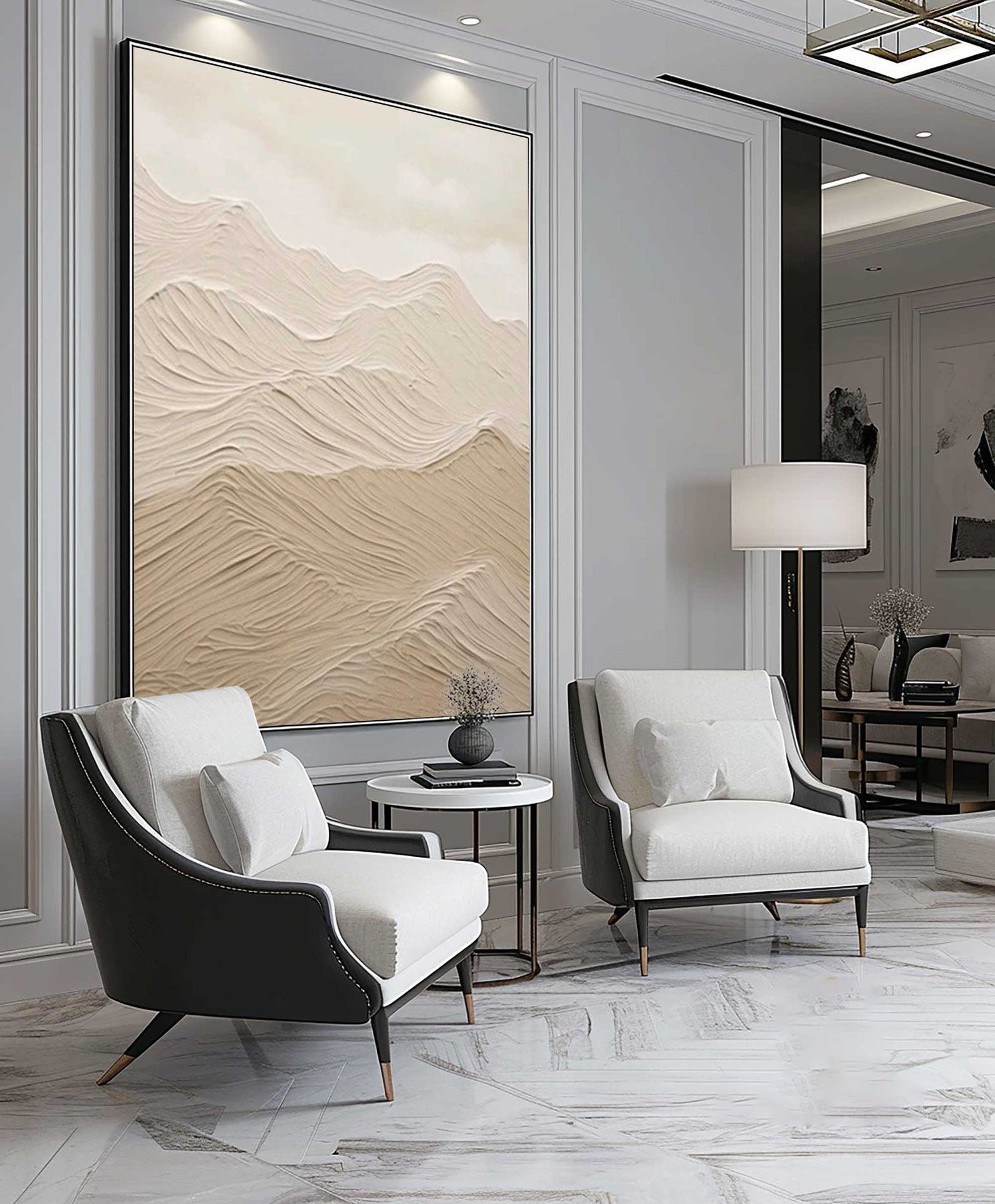 Beige Mountain Abstract Art – Modern Neutral Landscape Painting for Living Room#MM475